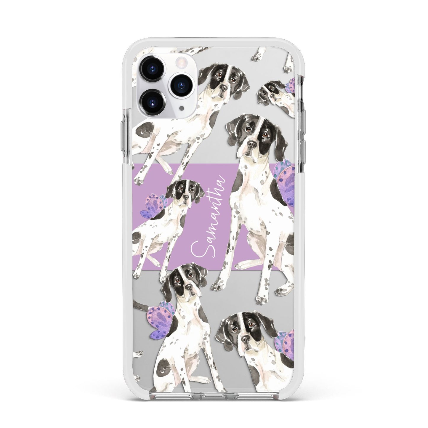 Personalised English Pointer Apple iPhone 11 Pro Max in Silver with White Impact Case