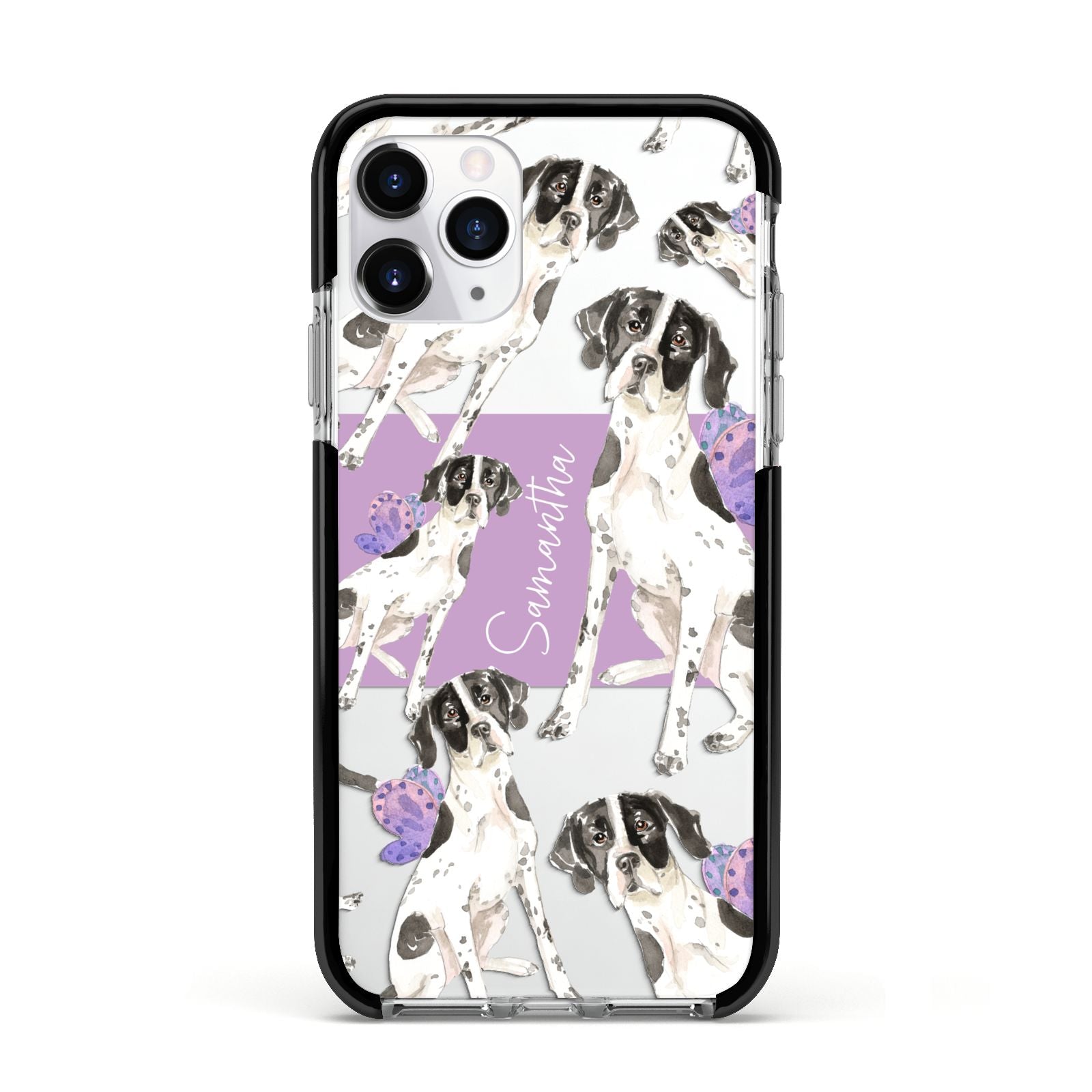 Personalised English Pointer Apple iPhone 11 Pro in Silver with Black Impact Case