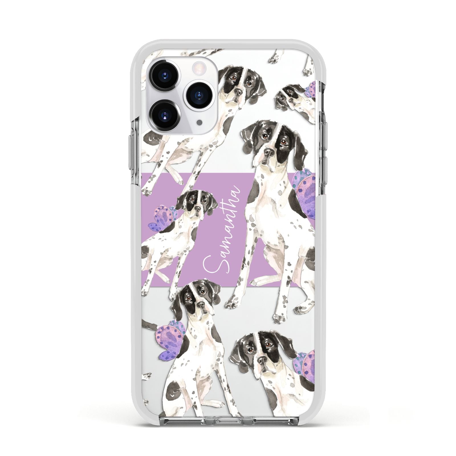 Personalised English Pointer Apple iPhone 11 Pro in Silver with White Impact Case