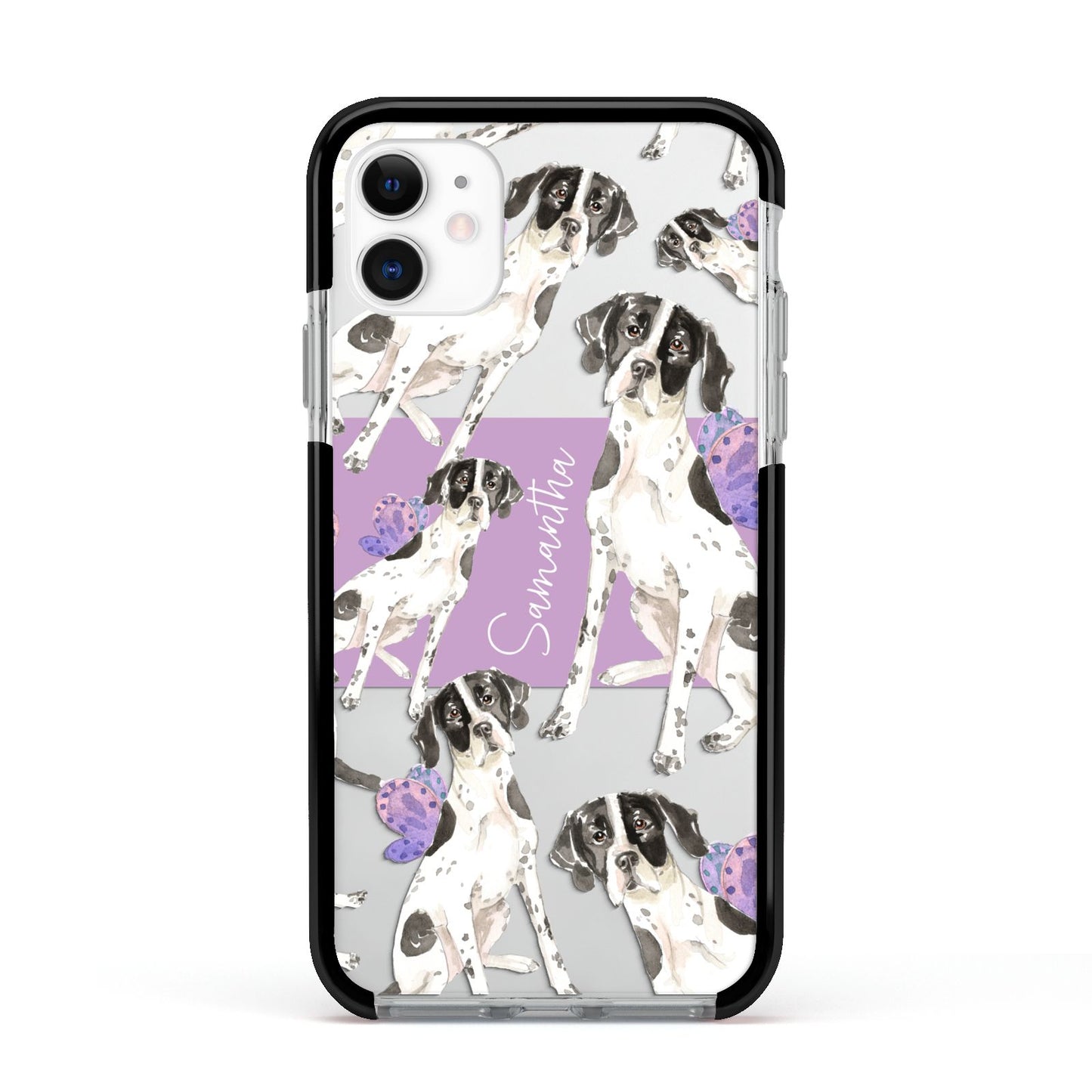 Personalised English Pointer Apple iPhone 11 in White with Black Impact Case