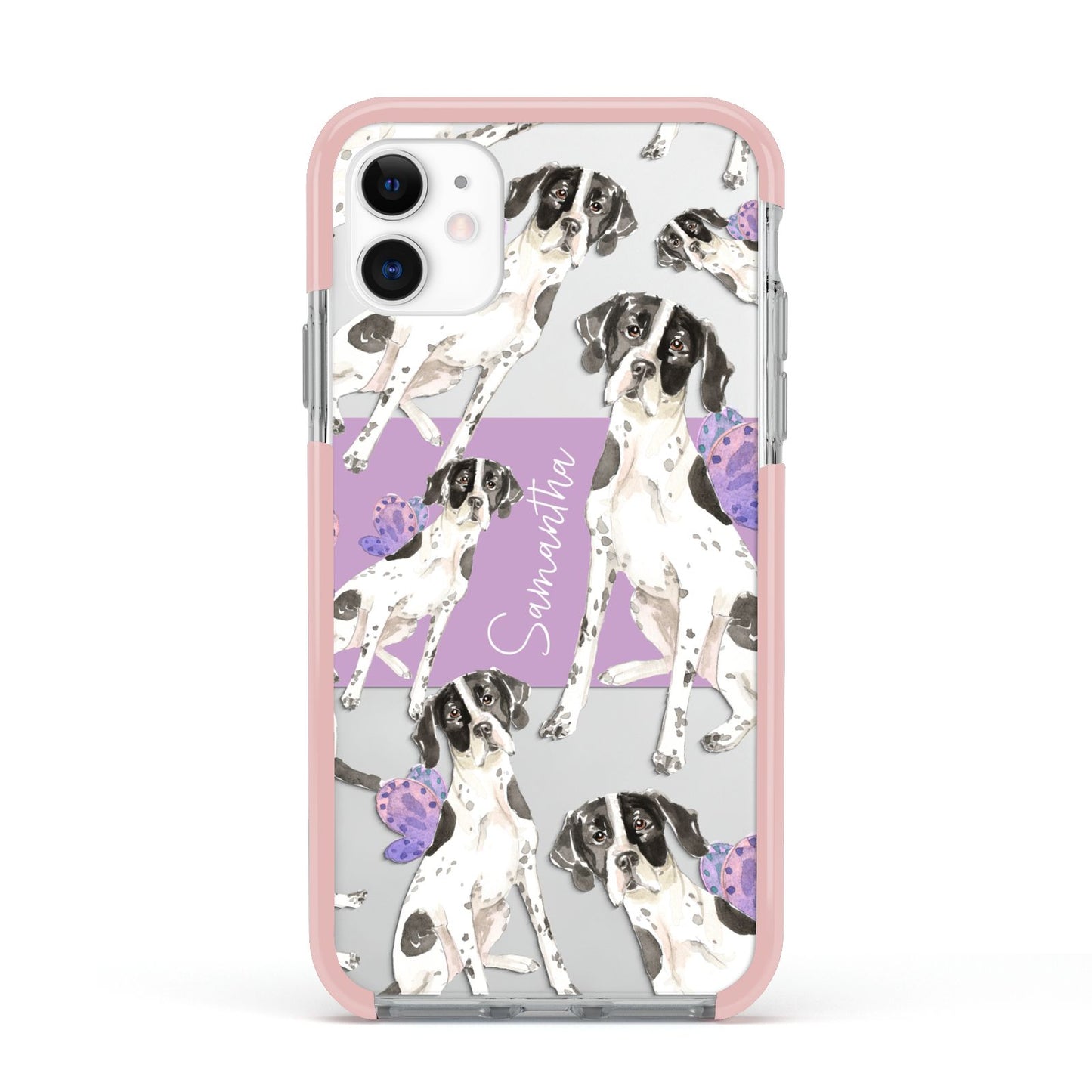 Personalised English Pointer Apple iPhone 11 in White with Pink Impact Case