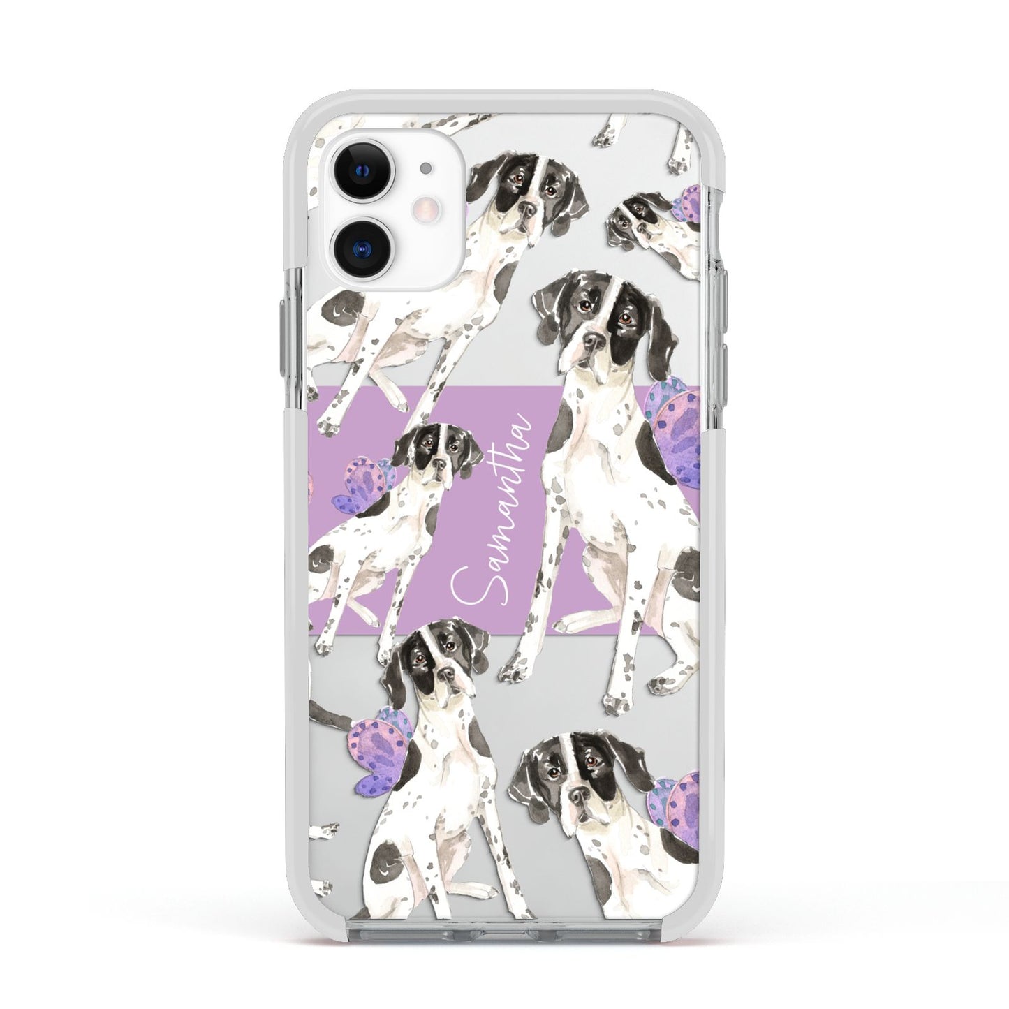 Personalised English Pointer Apple iPhone 11 in White with White Impact Case