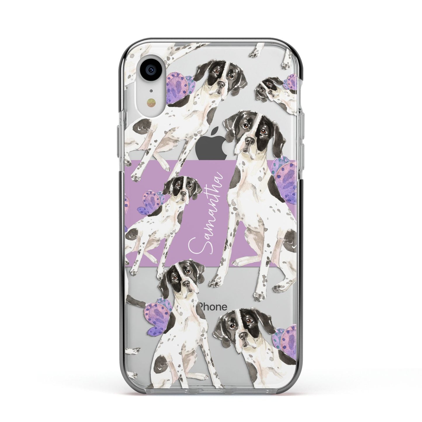Personalised English Pointer Apple iPhone XR Impact Case Black Edge on Silver Phone