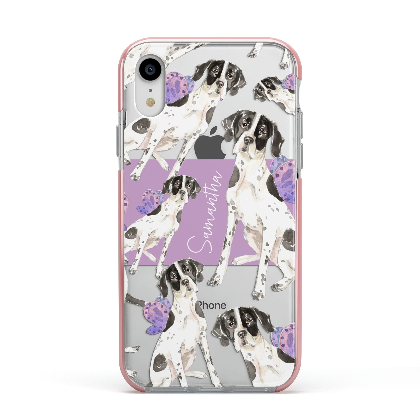 Personalised English Pointer Apple iPhone XR Impact Case Pink Edge on Silver Phone