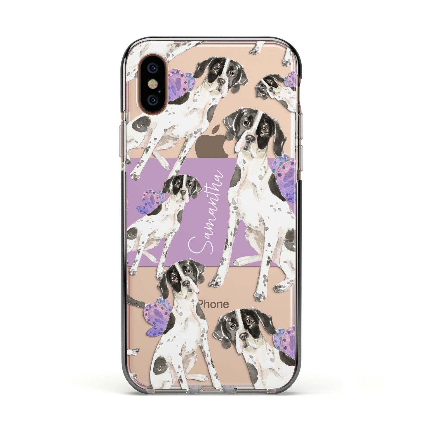 Personalised English Pointer Apple iPhone Xs Impact Case Black Edge on Gold Phone