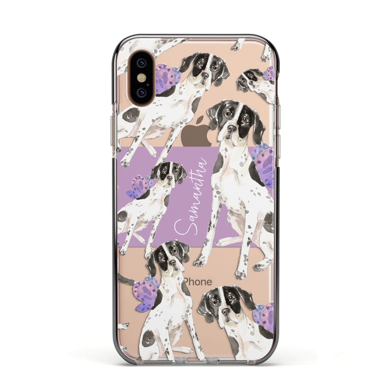 Personalised English Pointer Apple iPhone Xs Impact Case Black Edge on Gold Phone