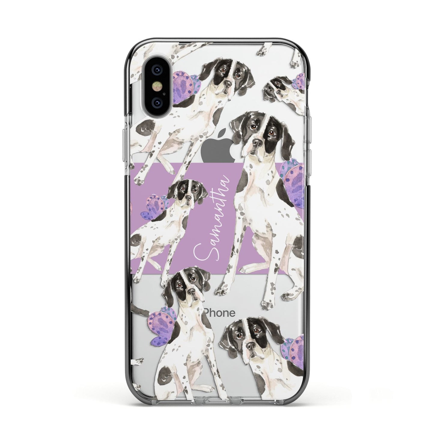 Personalised English Pointer Apple iPhone Xs Impact Case Black Edge on Silver Phone
