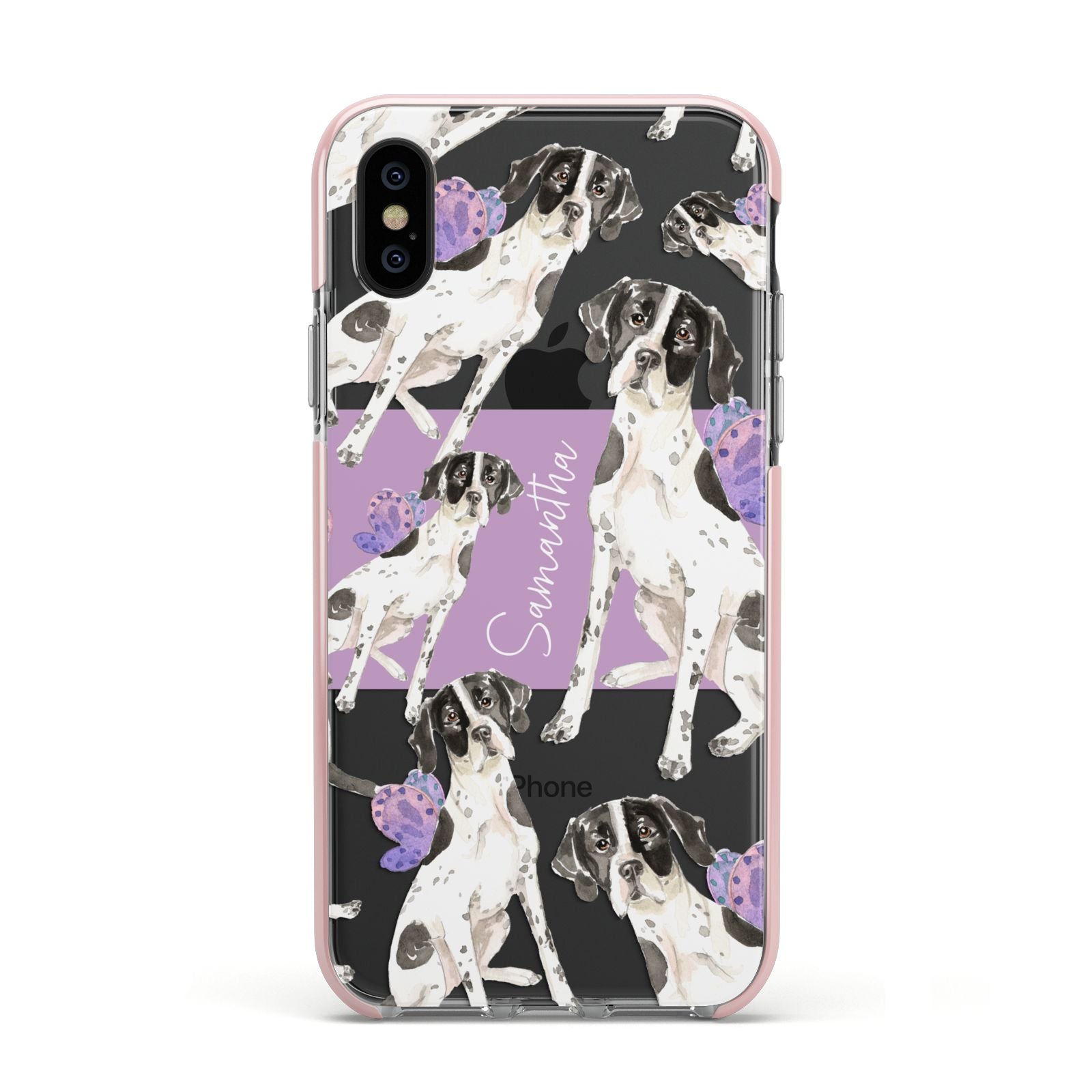 Personalised English Pointer Apple iPhone Xs Impact Case Pink Edge on Black Phone