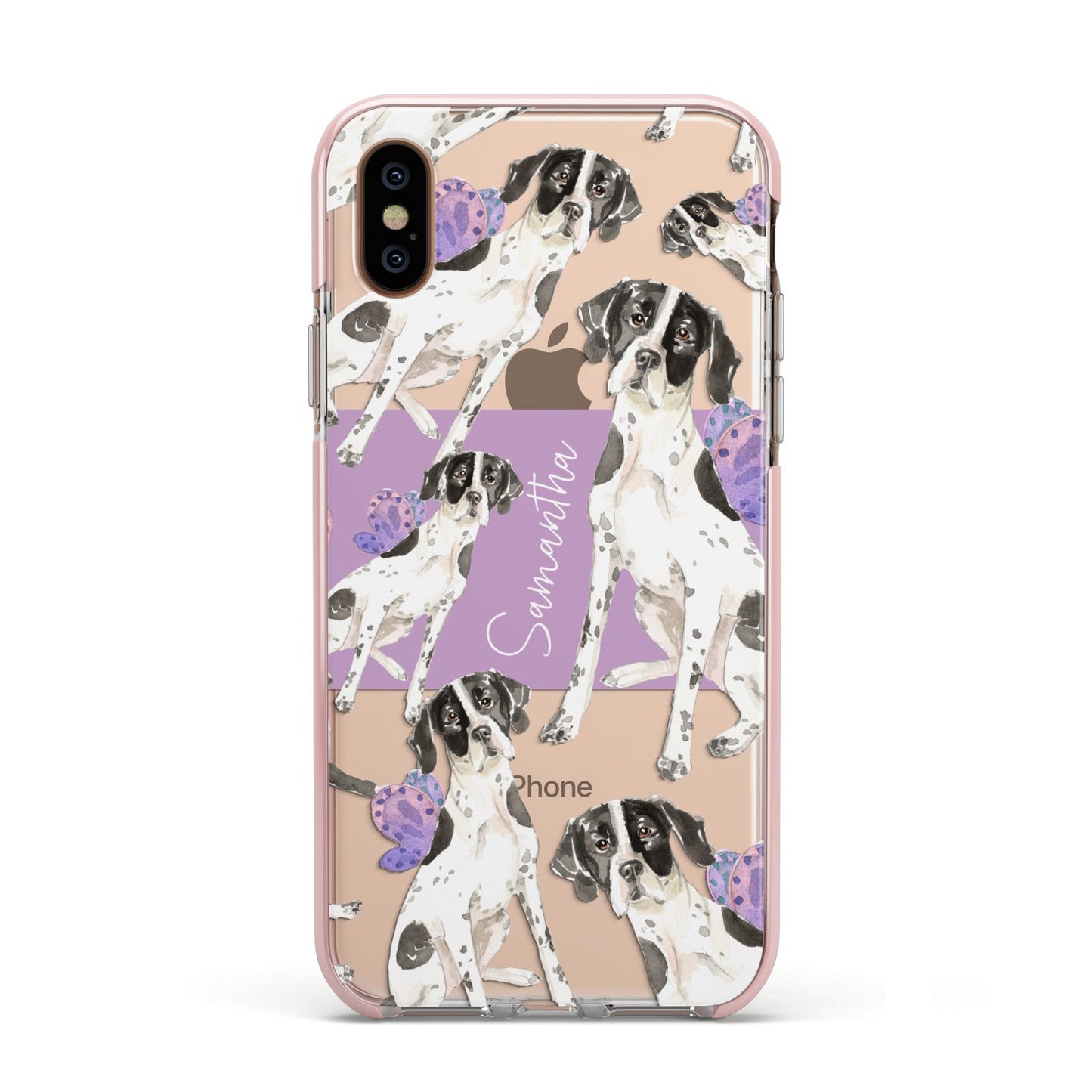 Personalised English Pointer Apple iPhone Xs Impact Case Pink Edge on Gold Phone