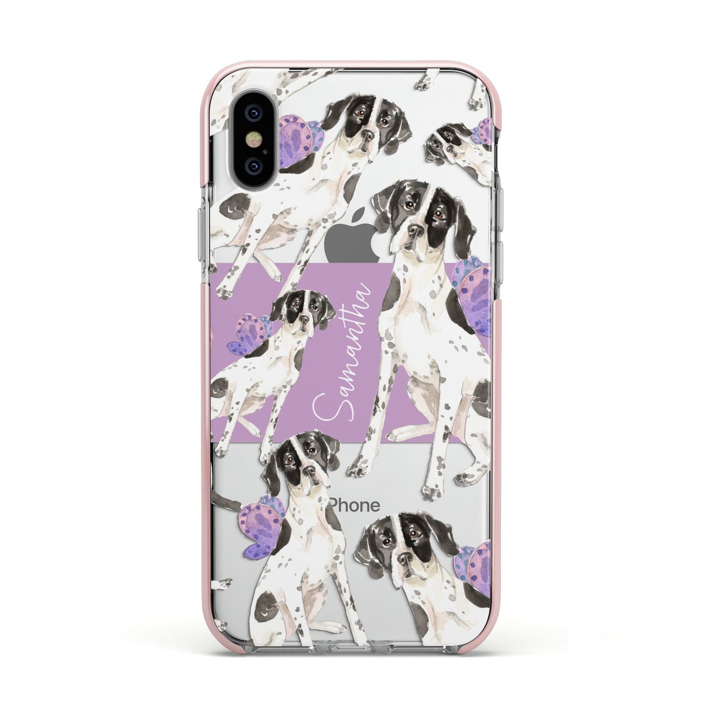 Personalised English Pointer Apple iPhone Xs Impact Case Pink Edge on Silver Phone