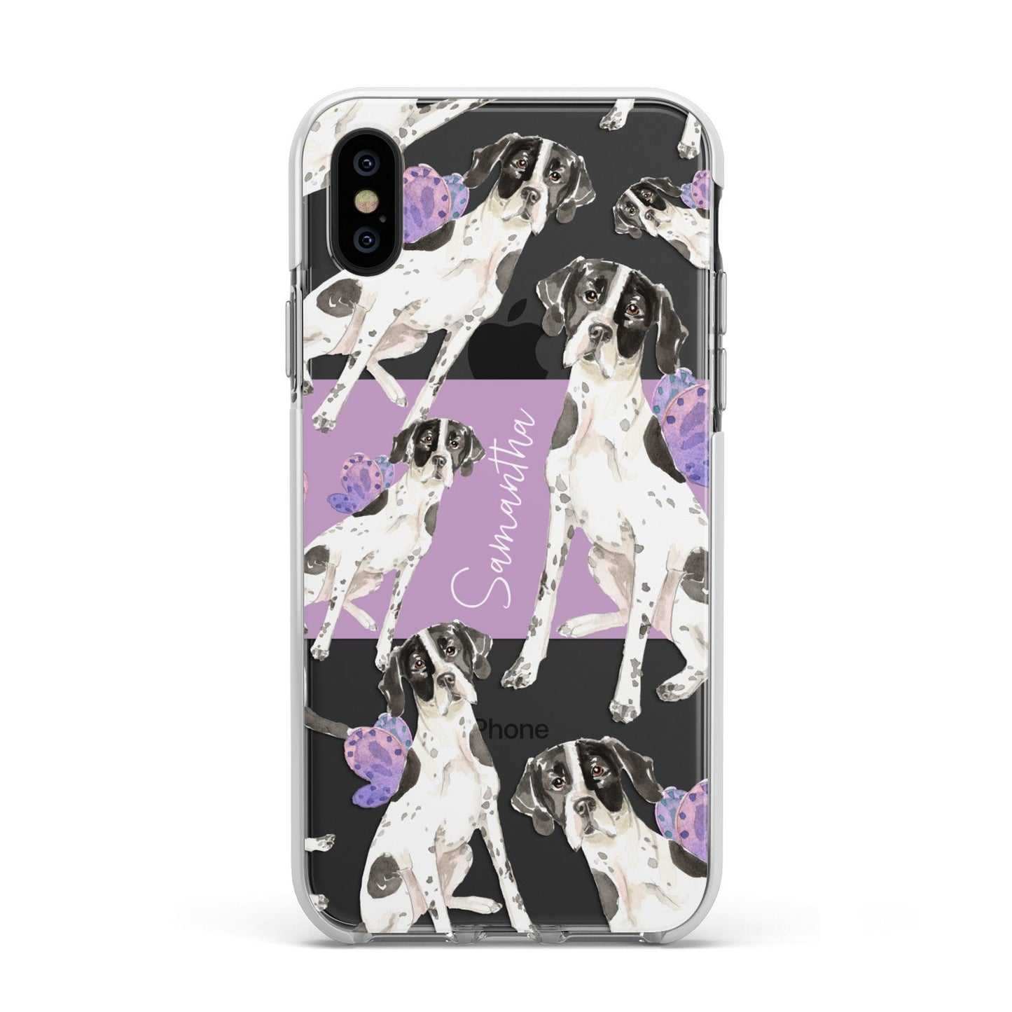 Personalised English Pointer Apple iPhone Xs Impact Case White Edge on Black Phone