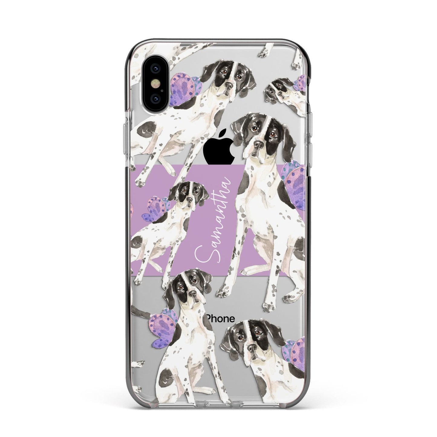 Personalised English Pointer Apple iPhone Xs Max Impact Case Black Edge on Silver Phone