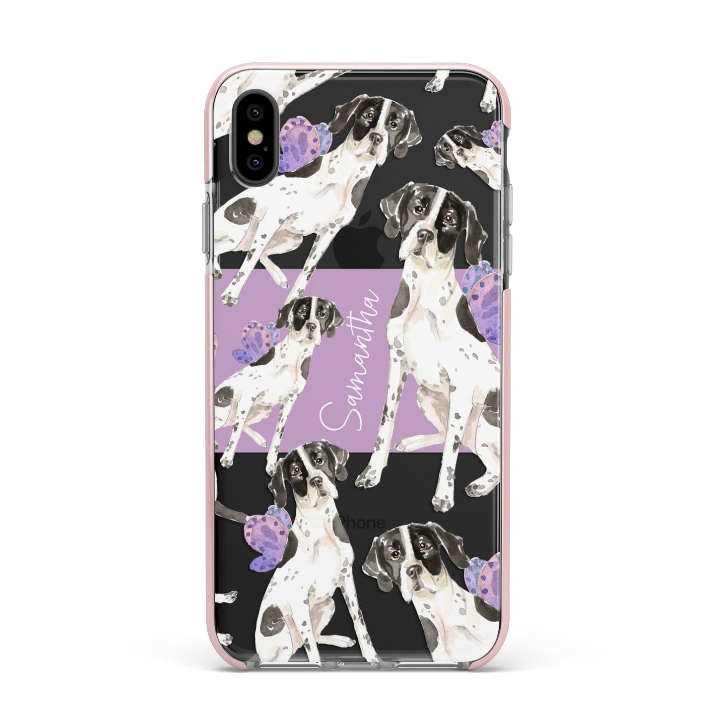 Personalised English Pointer Apple iPhone Xs Max Impact Case Pink Edge on Black Phone