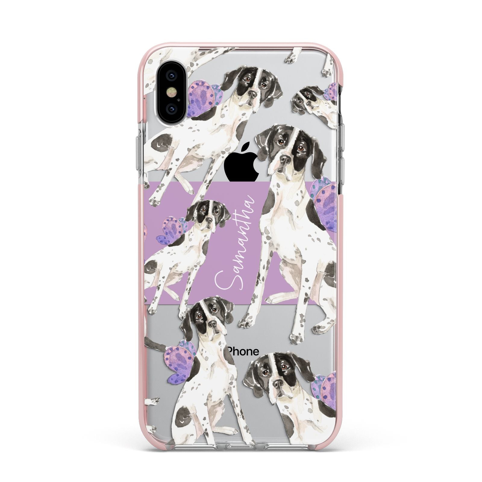 Personalised English Pointer Apple iPhone Xs Max Impact Case Pink Edge on Silver Phone