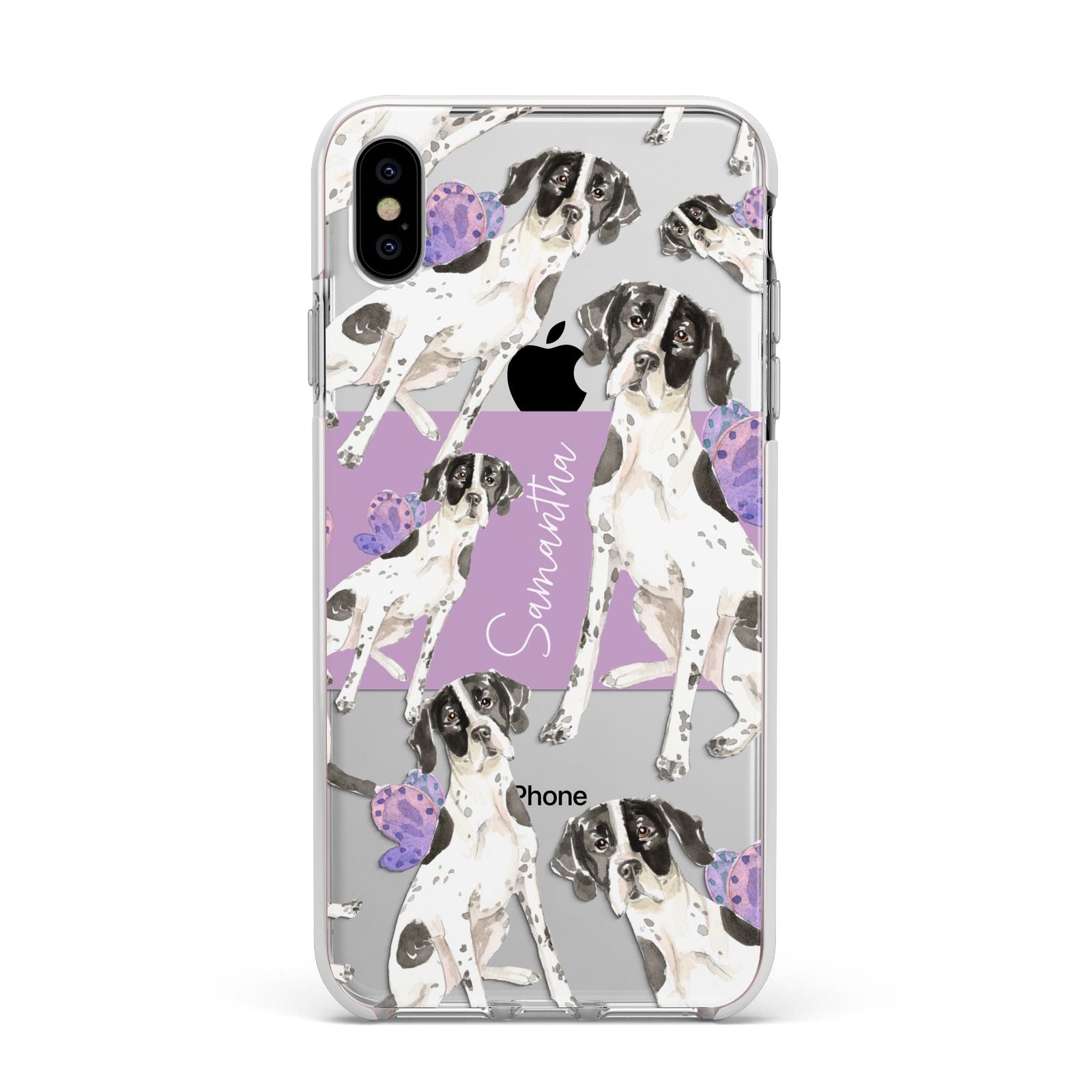 Personalised English Pointer Apple iPhone Xs Max Impact Case White Edge on Silver Phone