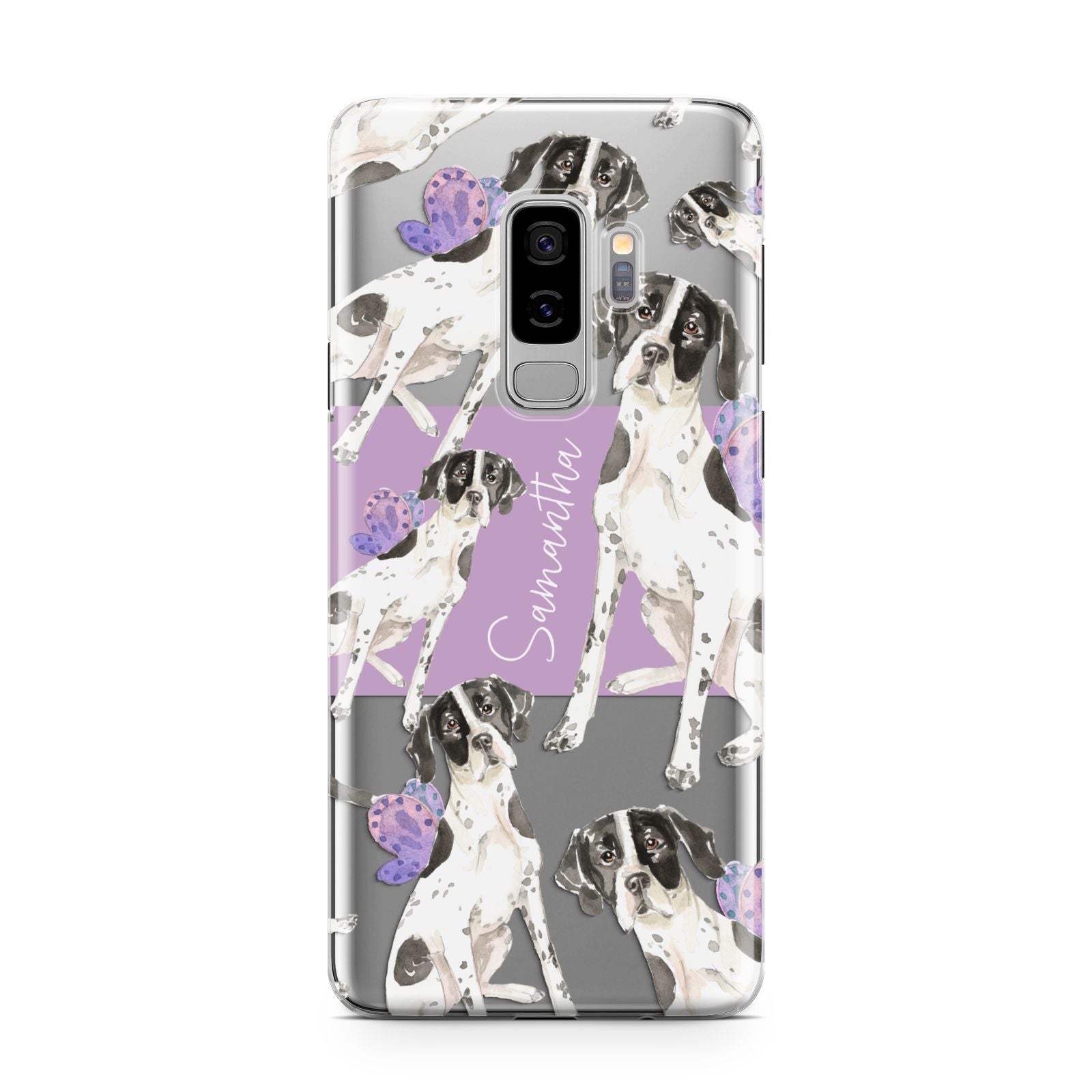 Personalised English Pointer Samsung Galaxy S9 Plus Case on Silver phone