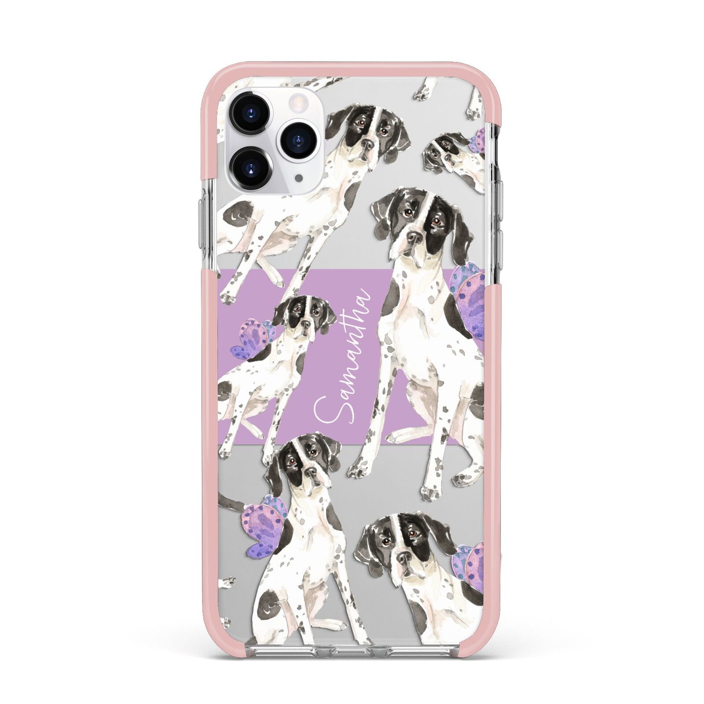 Personalised English Pointer iPhone 11 Pro Max Impact Pink Edge Case