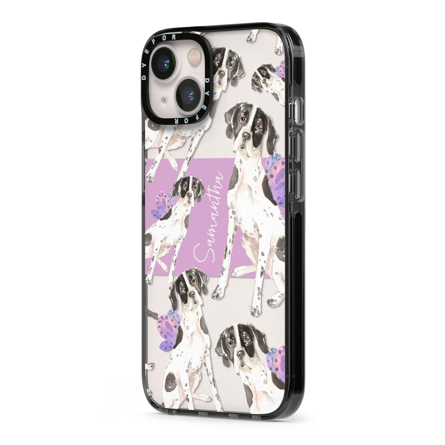 Personalised English Pointer iPhone 13 Black Impact Case Side Angle on Silver phone