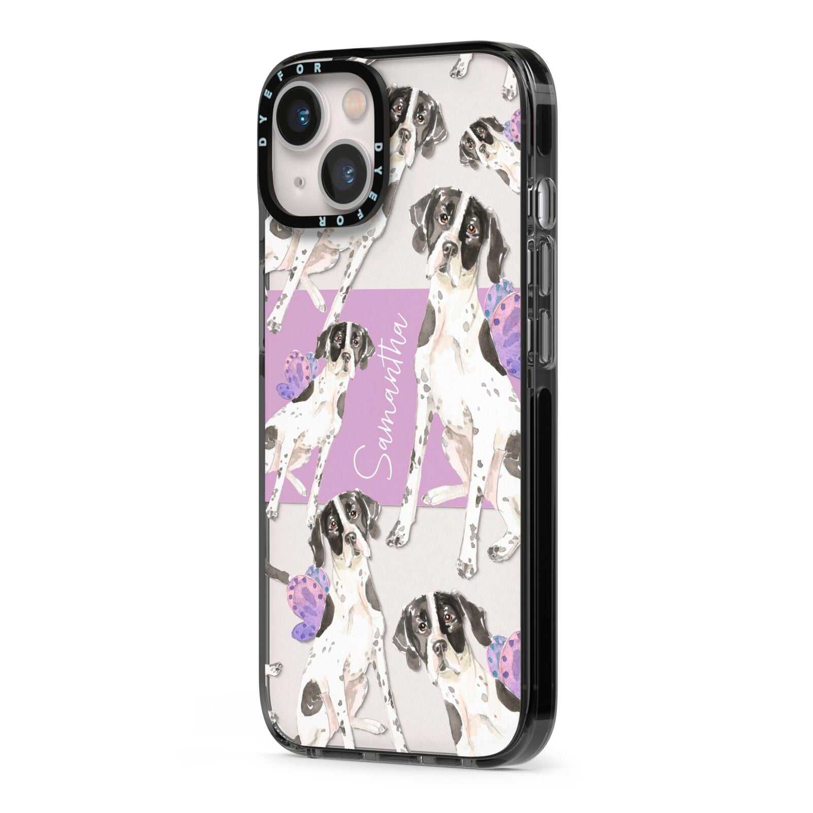 Personalised English Pointer iPhone 13 Black Impact Case Side Angle on Silver phone