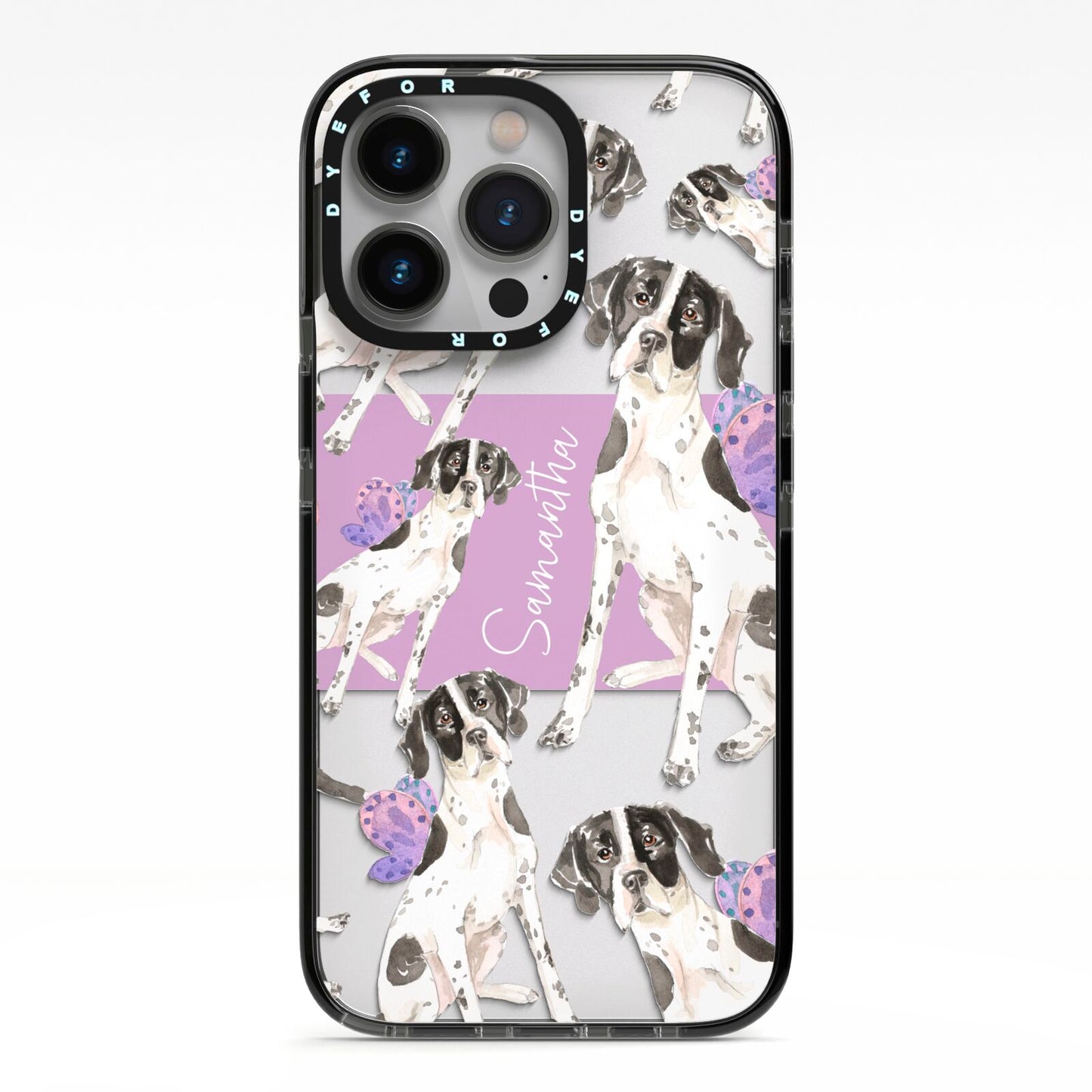 Personalised English Pointer iPhone 13 Pro Black Impact Case on Silver phone