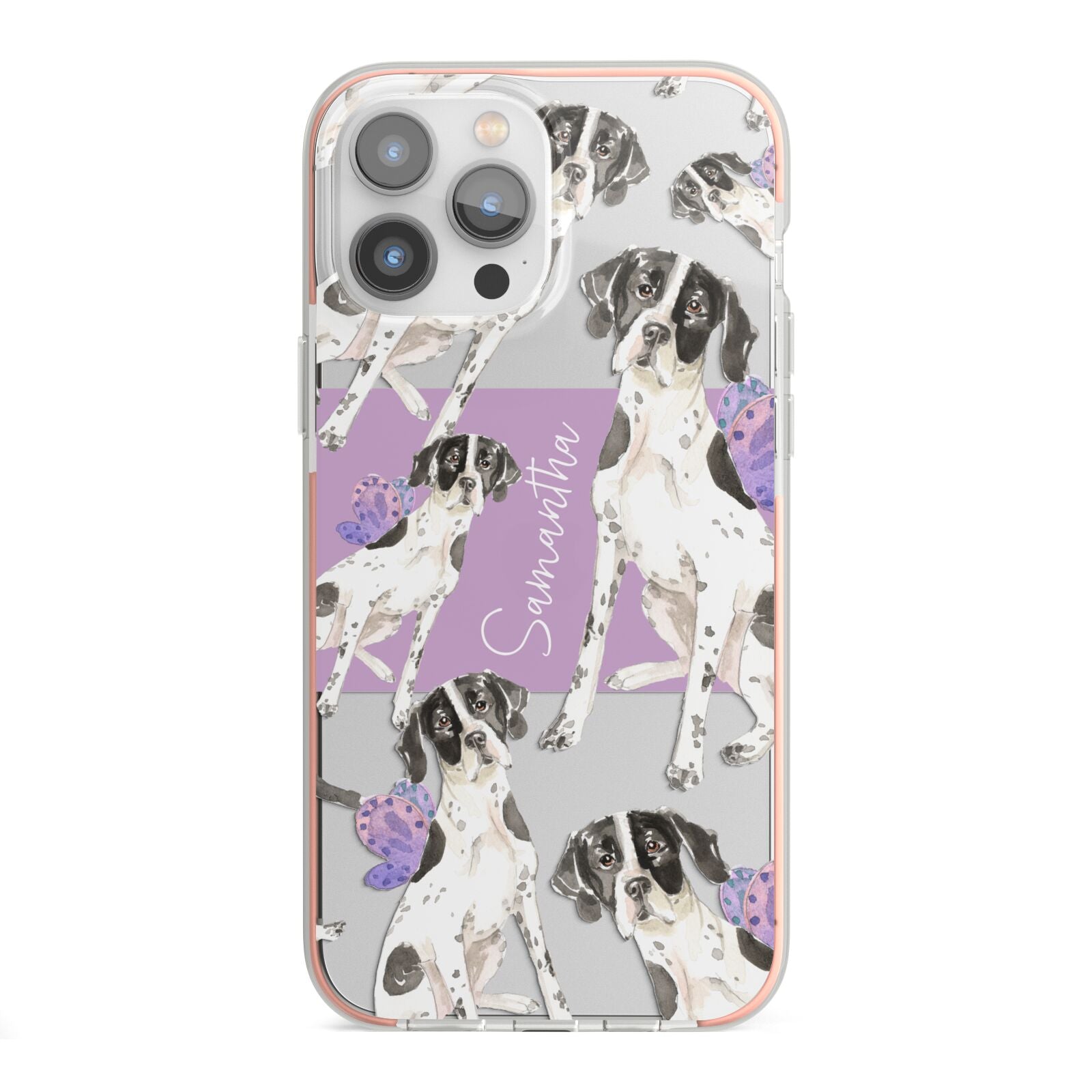 Personalised English Pointer iPhone 13 Pro Max TPU Impact Case with Pink Edges