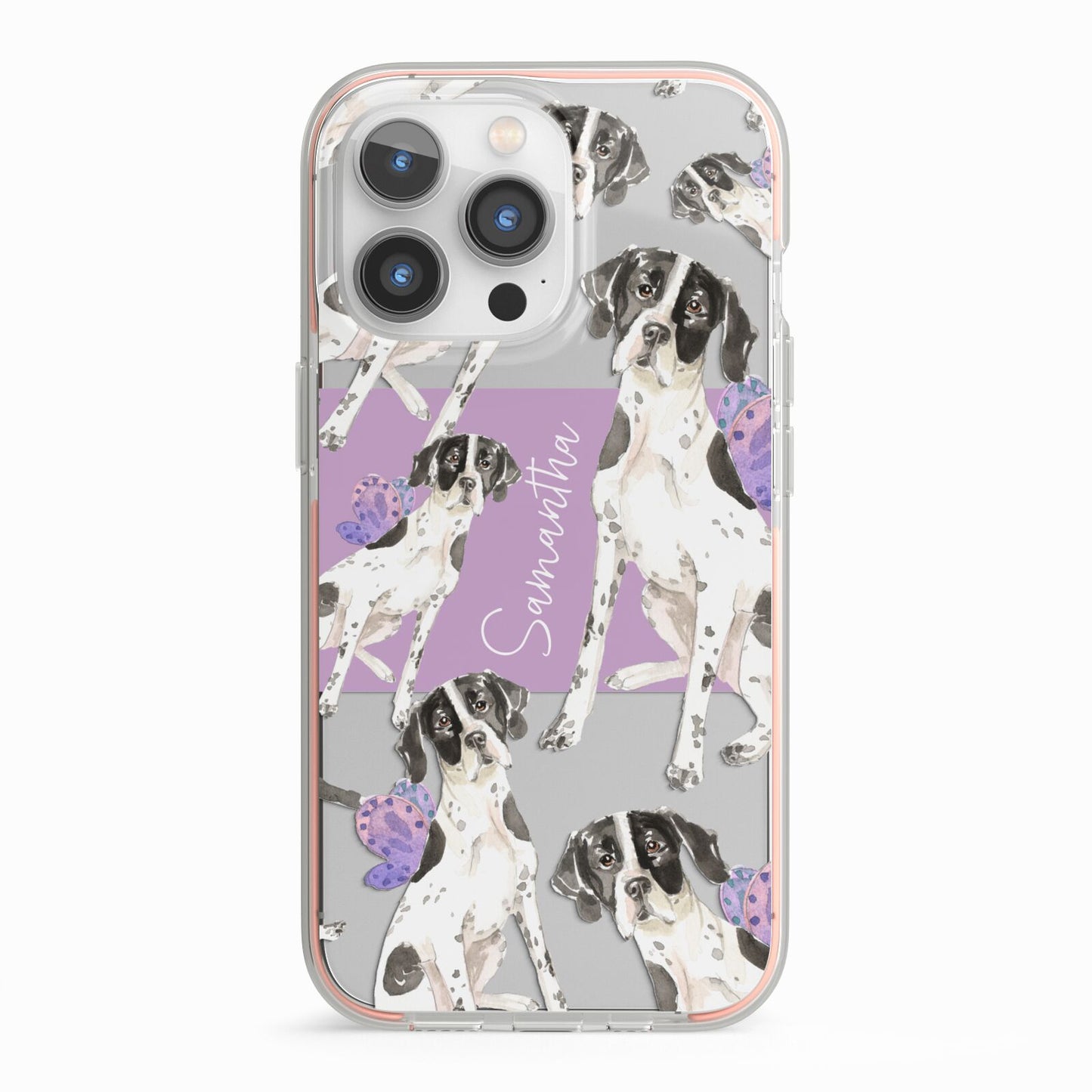 Personalised English Pointer iPhone 13 Pro TPU Impact Case with Pink Edges