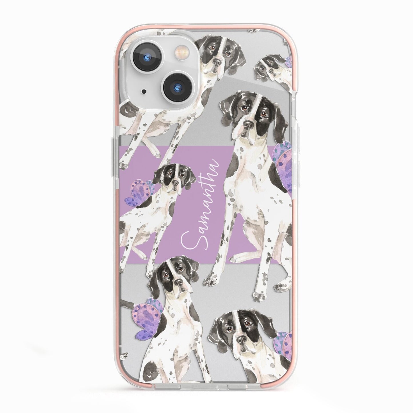 Personalised English Pointer iPhone 13 TPU Impact Case with Pink Edges
