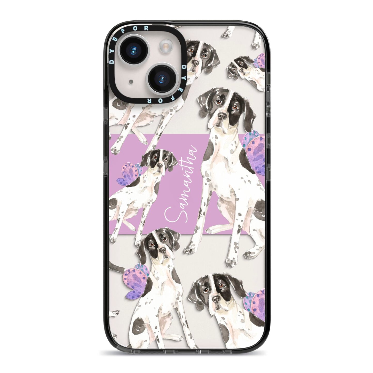 Personalised English Pointer iPhone 14 Black Impact Case on Silver phone