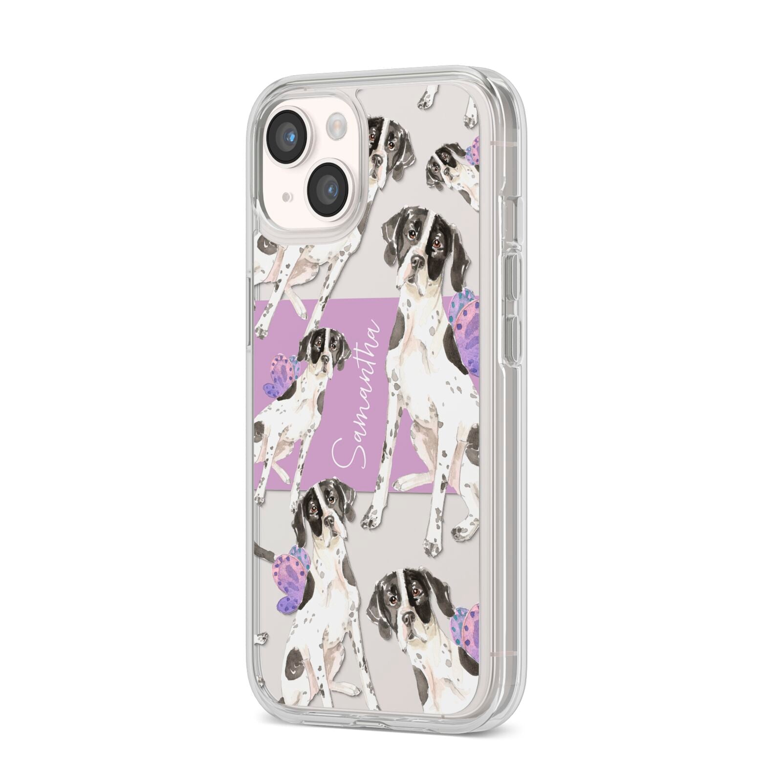 Personalised English Pointer iPhone 14 Clear Tough Case Starlight Angled Image