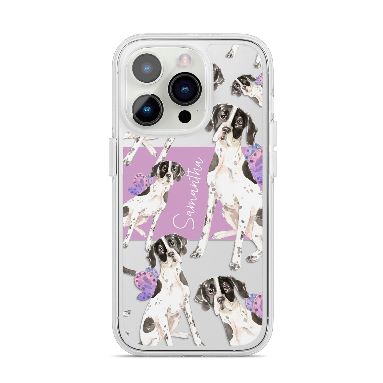 Personalised English Pointer iPhone 14 Pro Clear Tough Case Silver