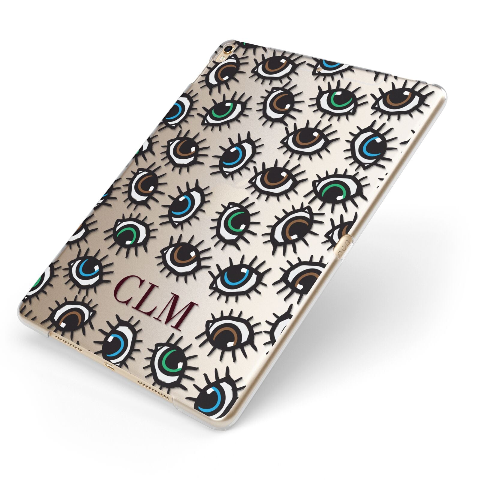 Personalised Eyes Initials Clear Apple iPad Case on Gold iPad Side View