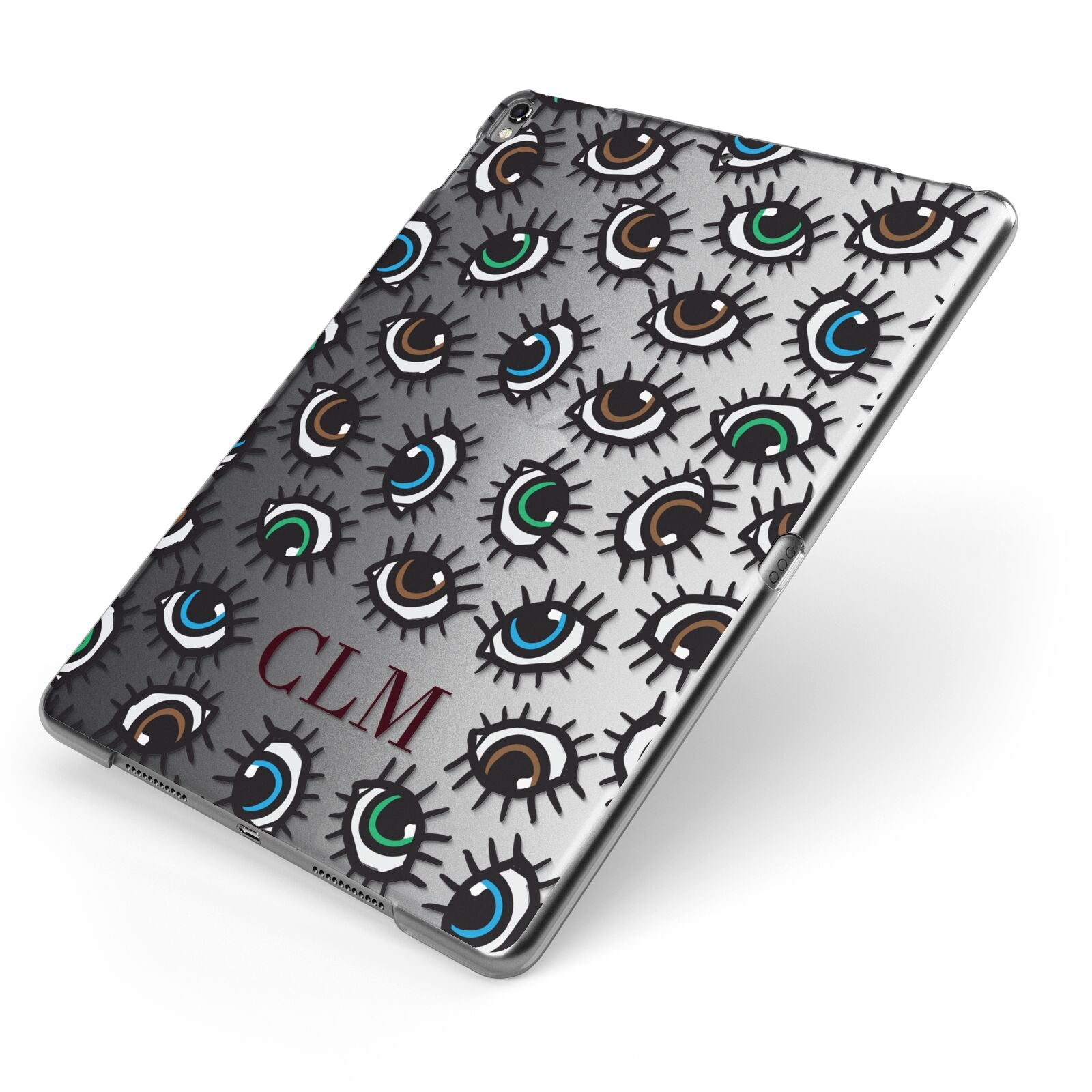 Personalised Eyes Initials Clear Apple iPad Case on Grey iPad Side View