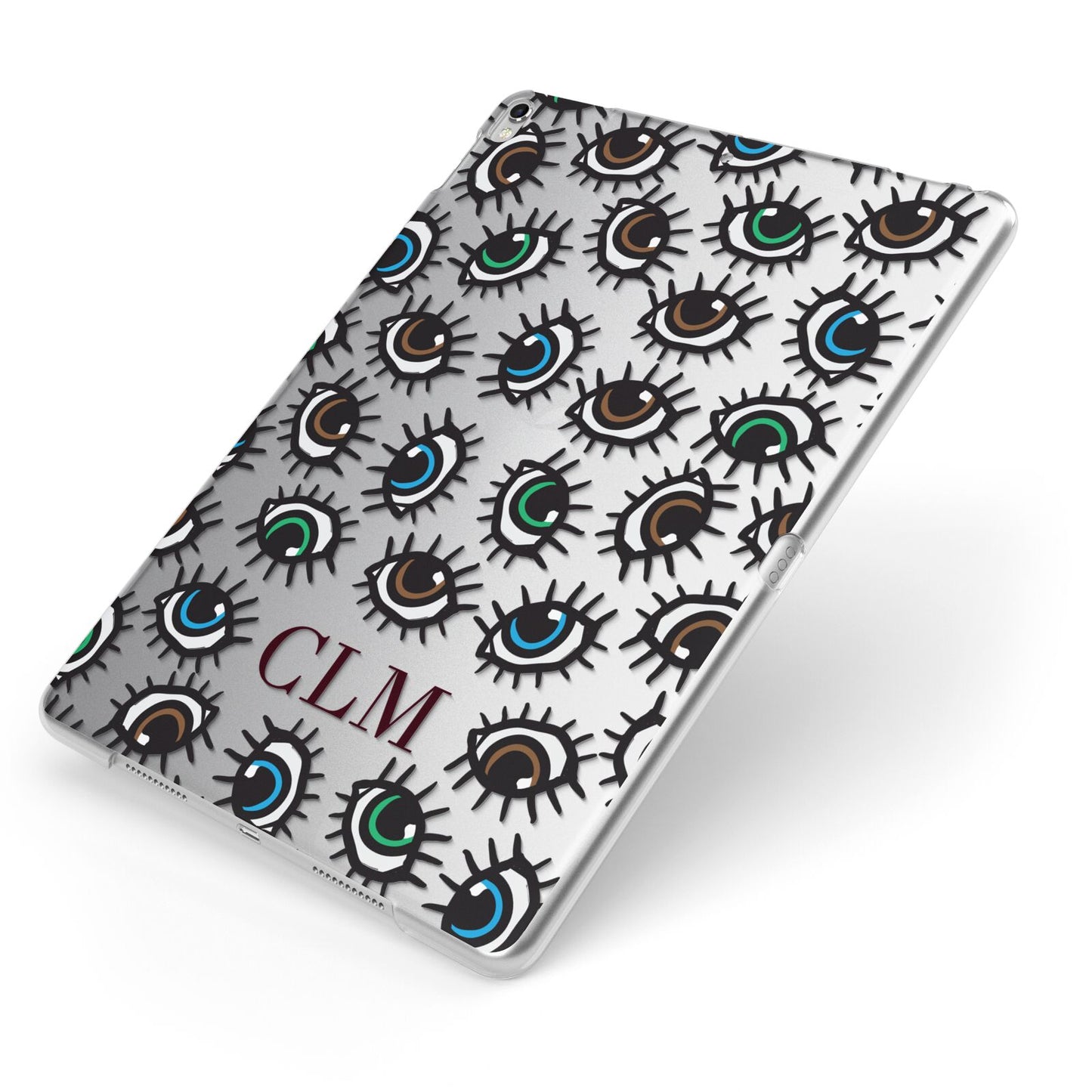 Personalised Eyes Initials Clear Apple iPad Case on Silver iPad Side View