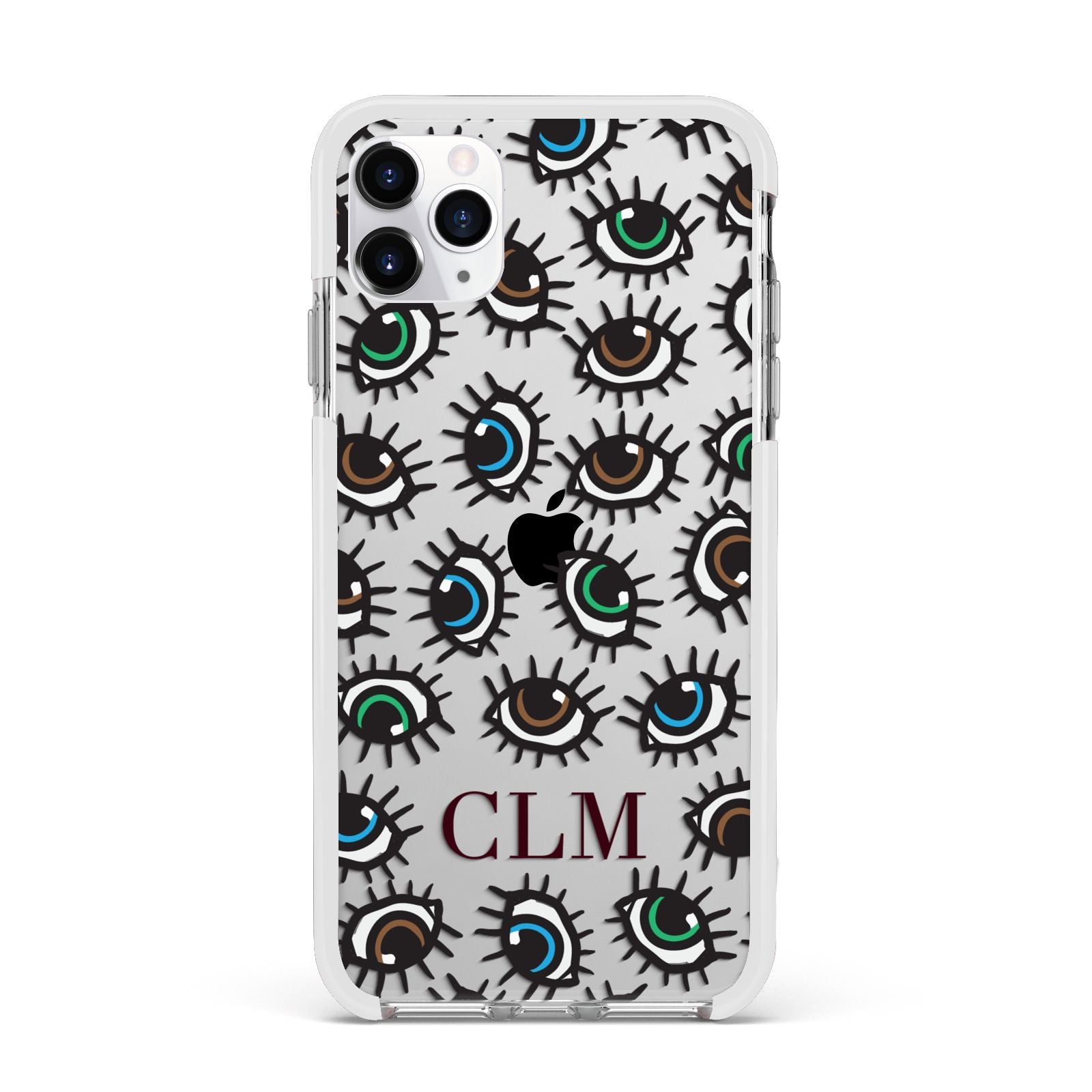 Personalised Eyes Initials Clear Apple iPhone 11 Pro Max in Silver with White Impact Case