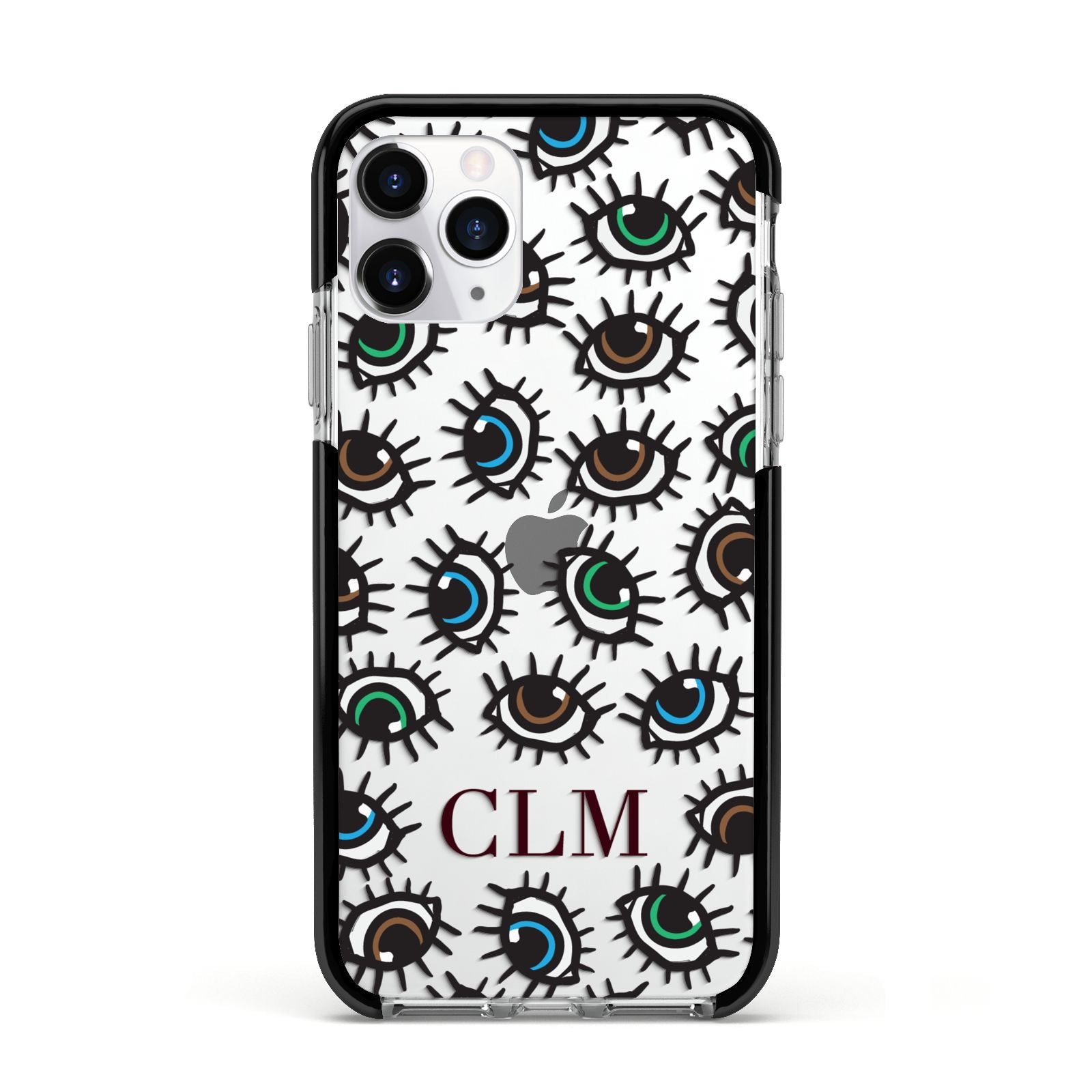 Personalised Eyes Initials Clear Apple iPhone 11 Pro in Silver with Black Impact Case