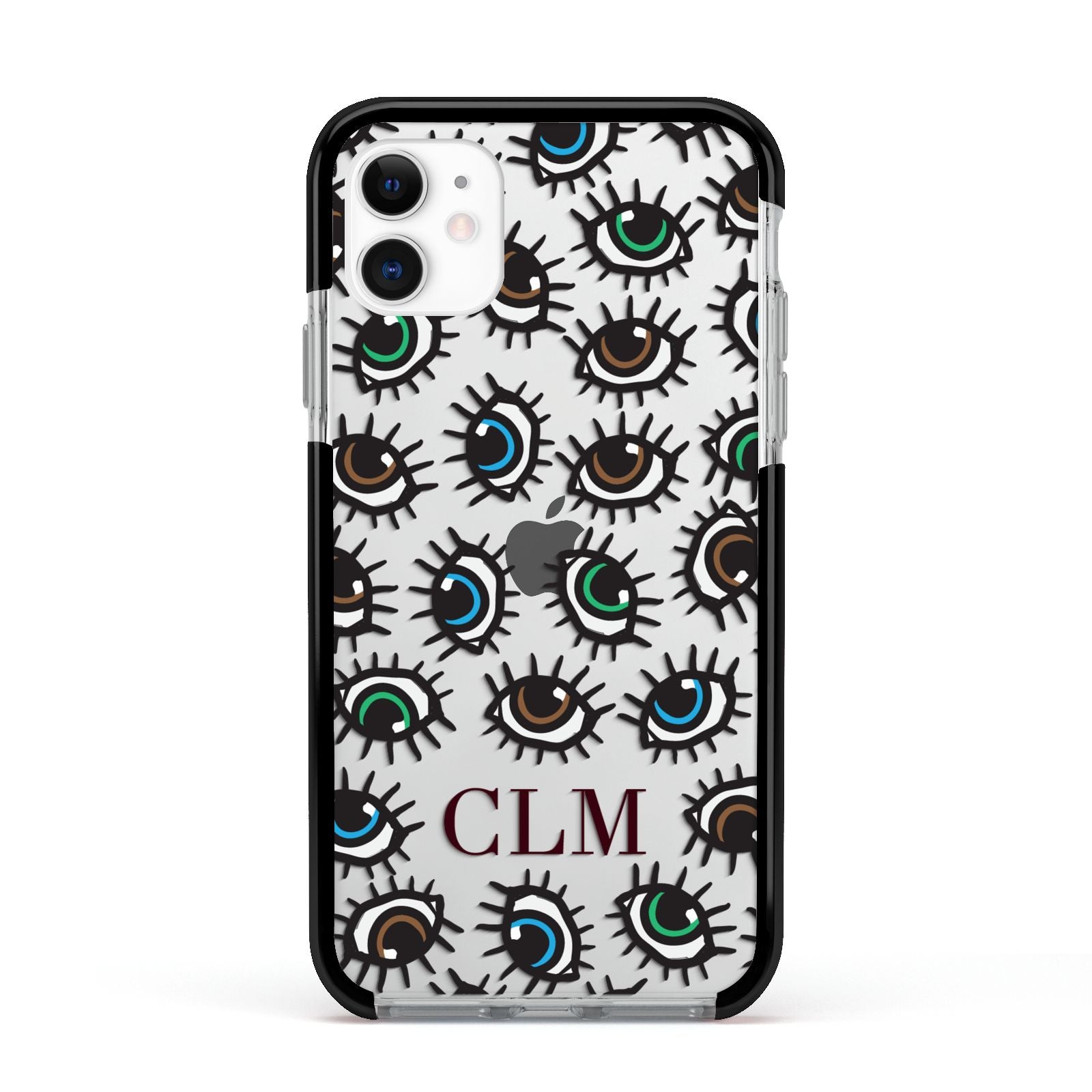 Personalised Eyes Initials Clear Apple iPhone 11 in White with Black Impact Case