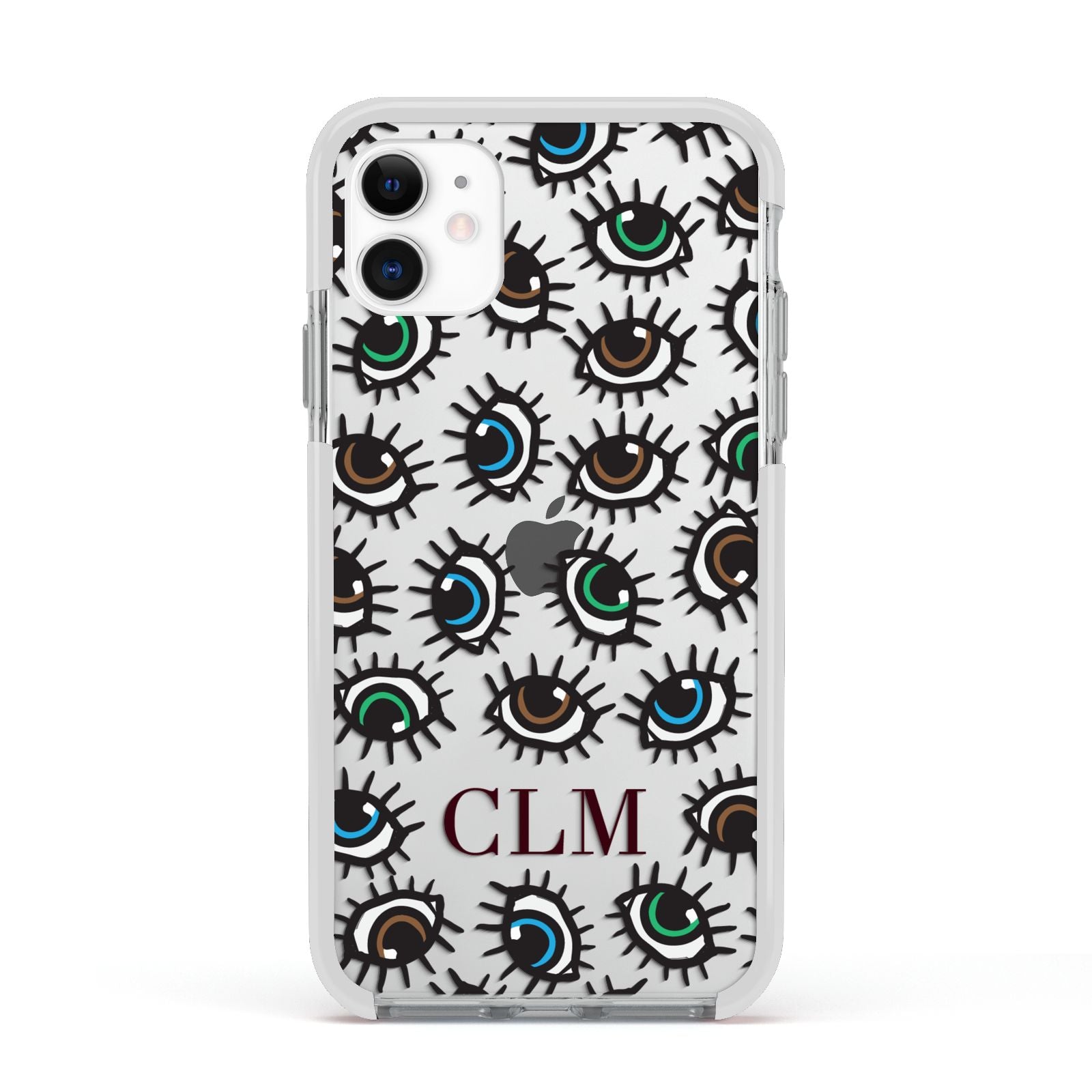 Personalised Eyes Initials Clear Apple iPhone 11 in White with White Impact Case
