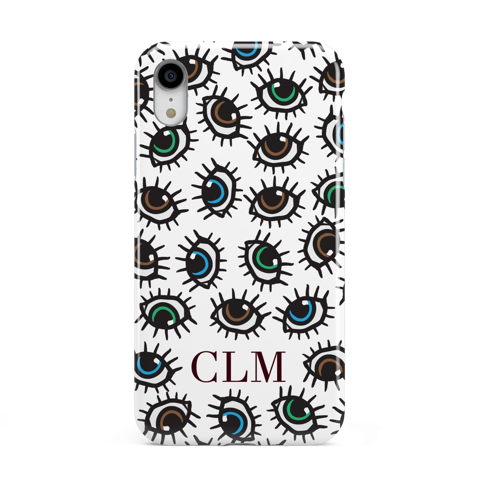 Personalised Eyes Initials Clear Apple iPhone XR White 3D Tough Case