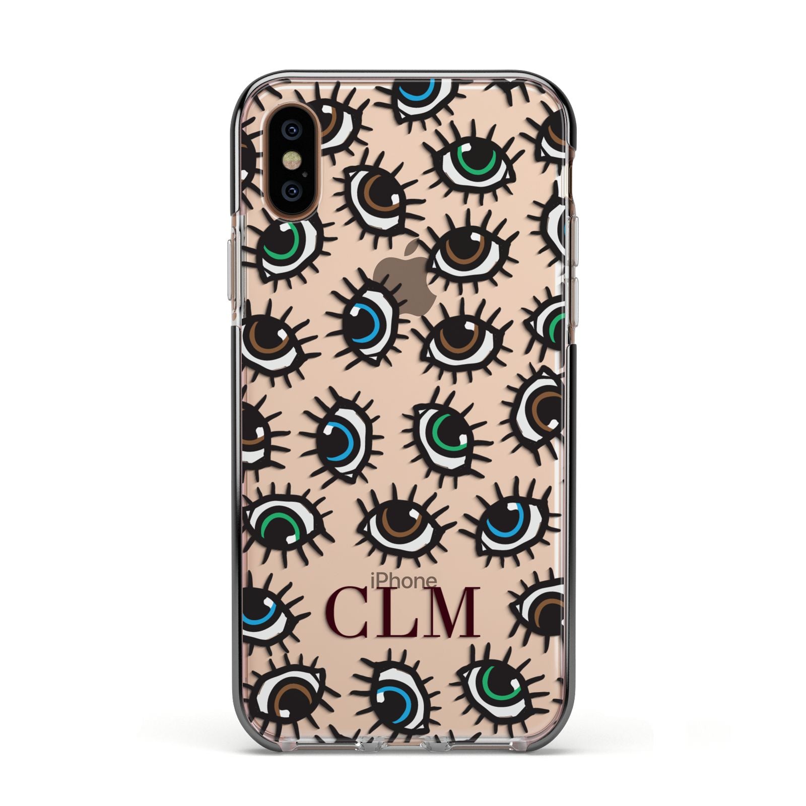 Personalised Eyes Initials Clear Apple iPhone Xs Impact Case Black Edge on Gold Phone