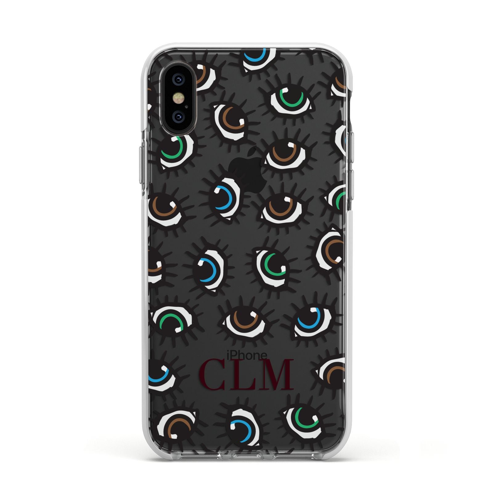 Personalised Eyes Initials Clear Apple iPhone Xs Impact Case White Edge on Black Phone