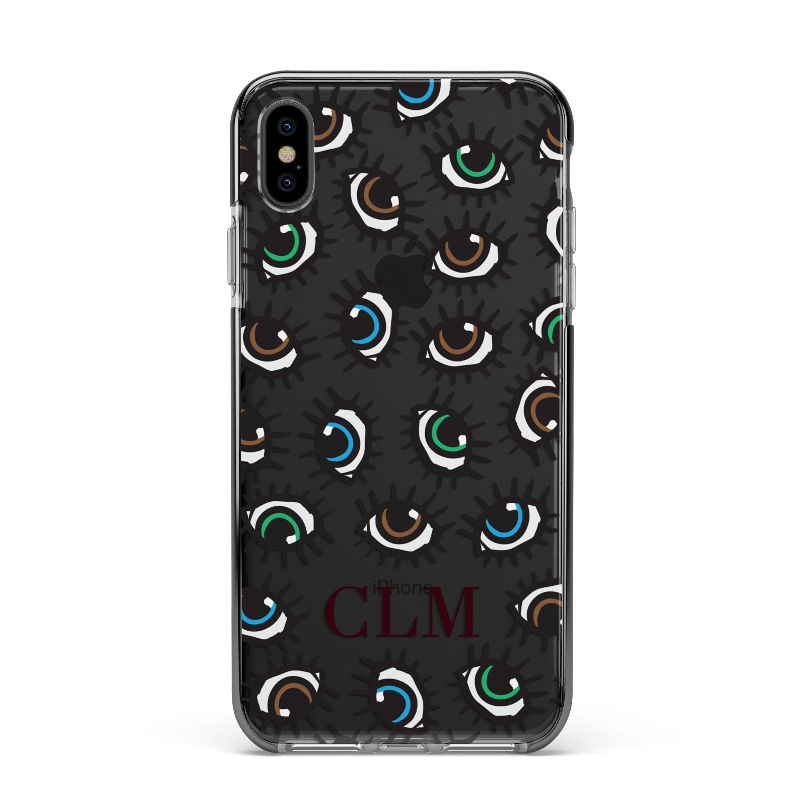 Personalised Eyes Initials Clear Apple iPhone Xs Max Impact Case Black Edge on Black Phone