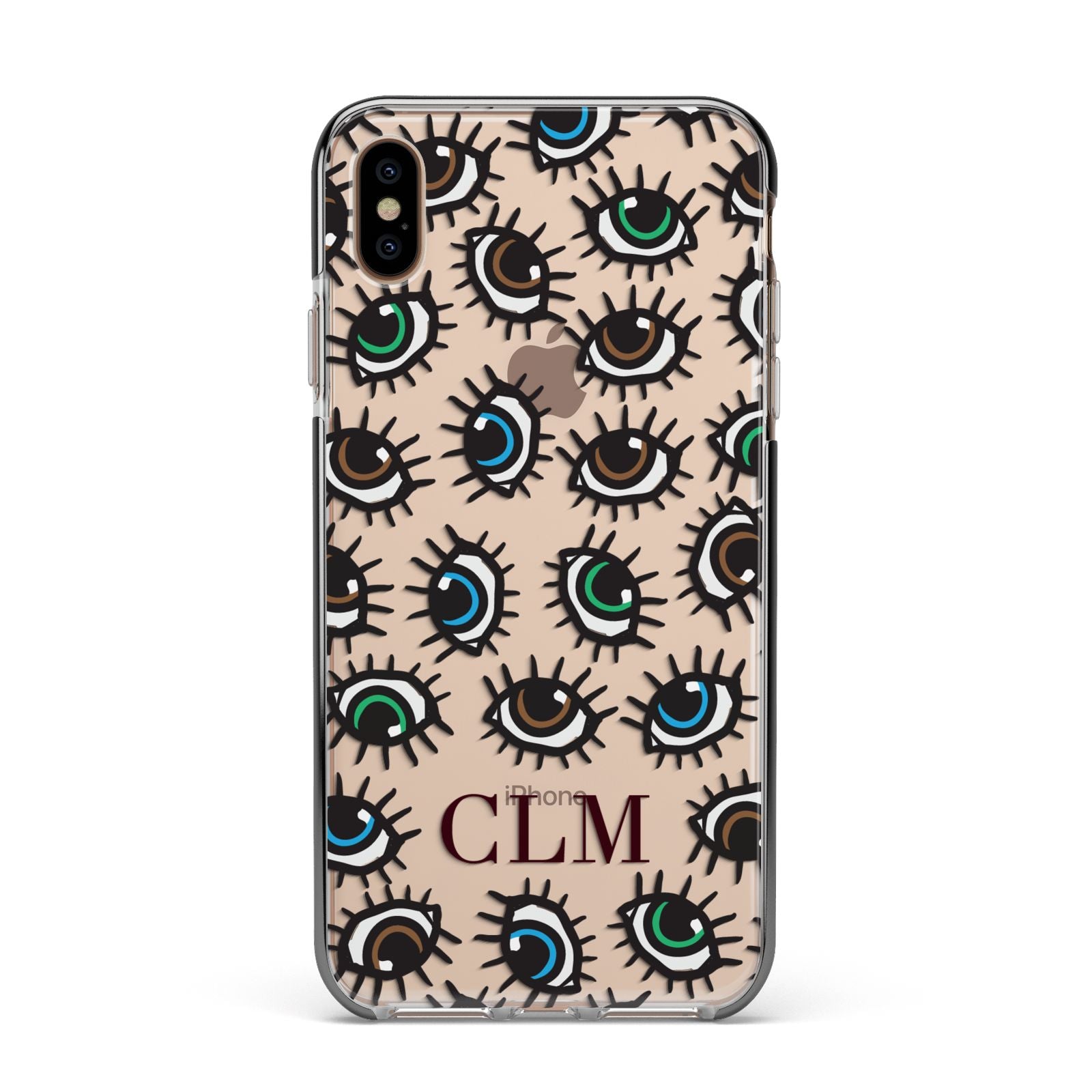 Personalised Eyes Initials Clear Apple iPhone Xs Max Impact Case Black Edge on Gold Phone