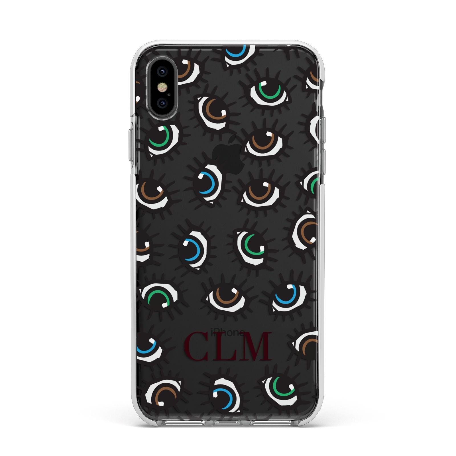 Personalised Eyes Initials Clear Apple iPhone Xs Max Impact Case White Edge on Black Phone