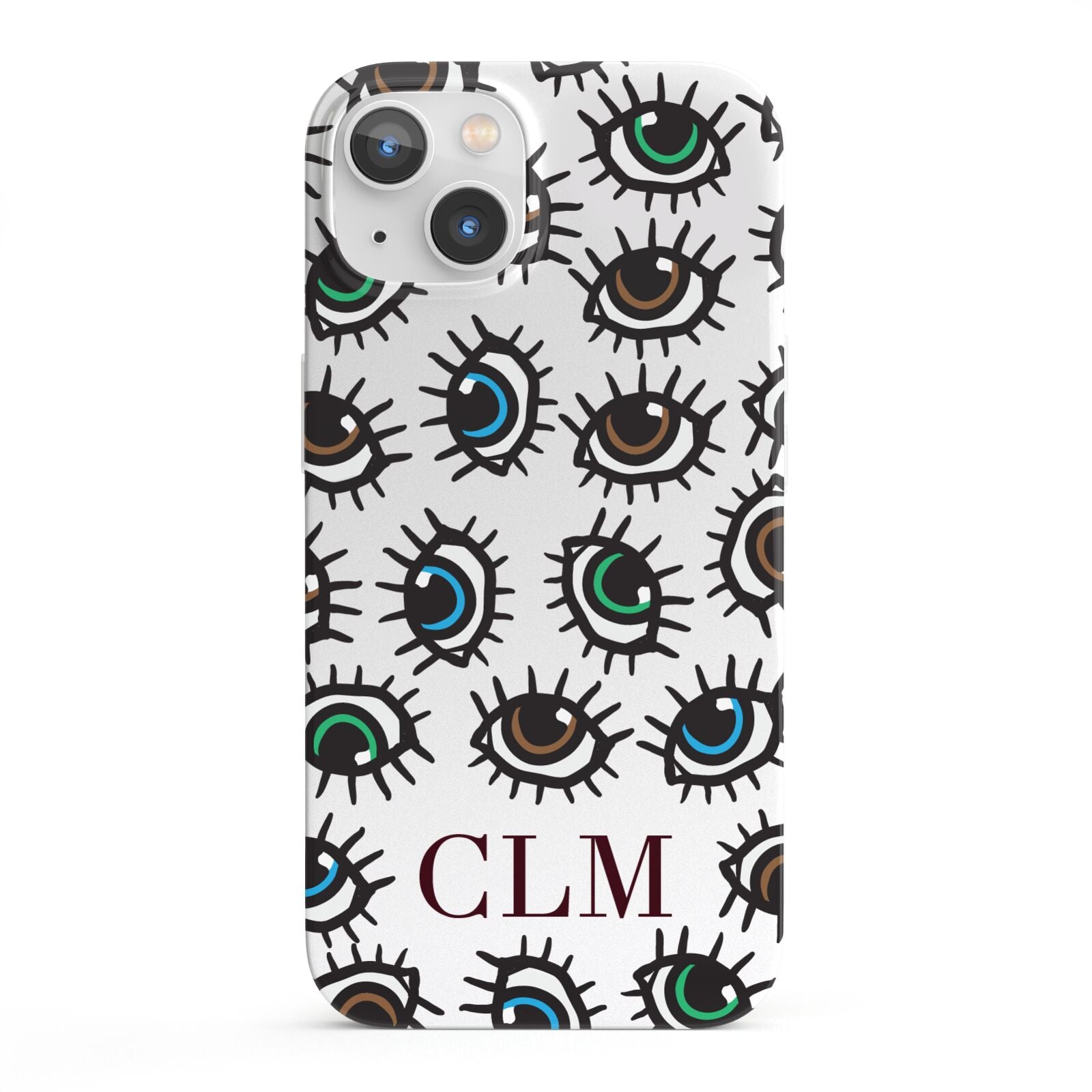 Personalised Eyes Initials Clear iPhone 13 Full Wrap 3D Snap Case