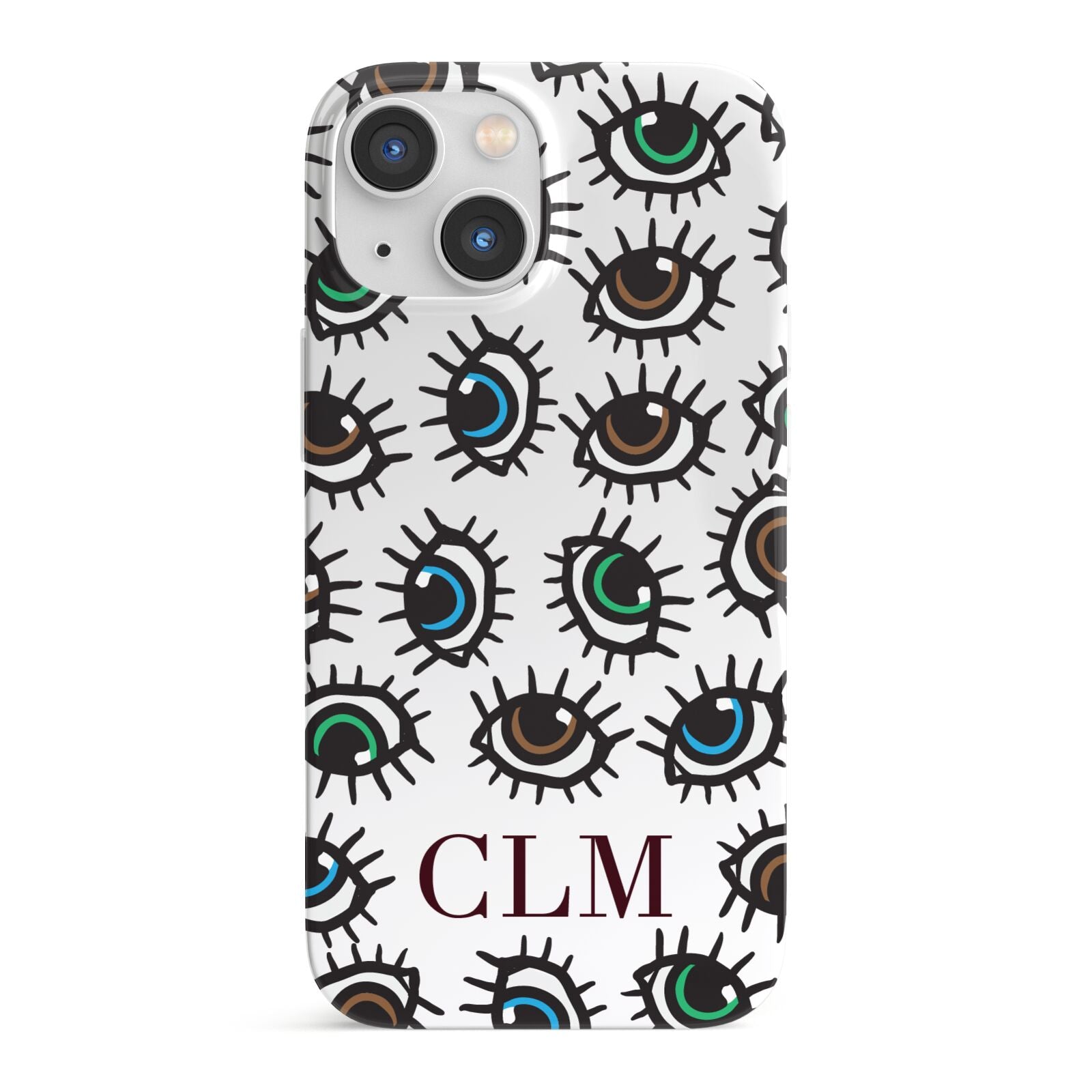 Personalised Eyes Initials Clear iPhone 13 Mini Full Wrap 3D Snap Case