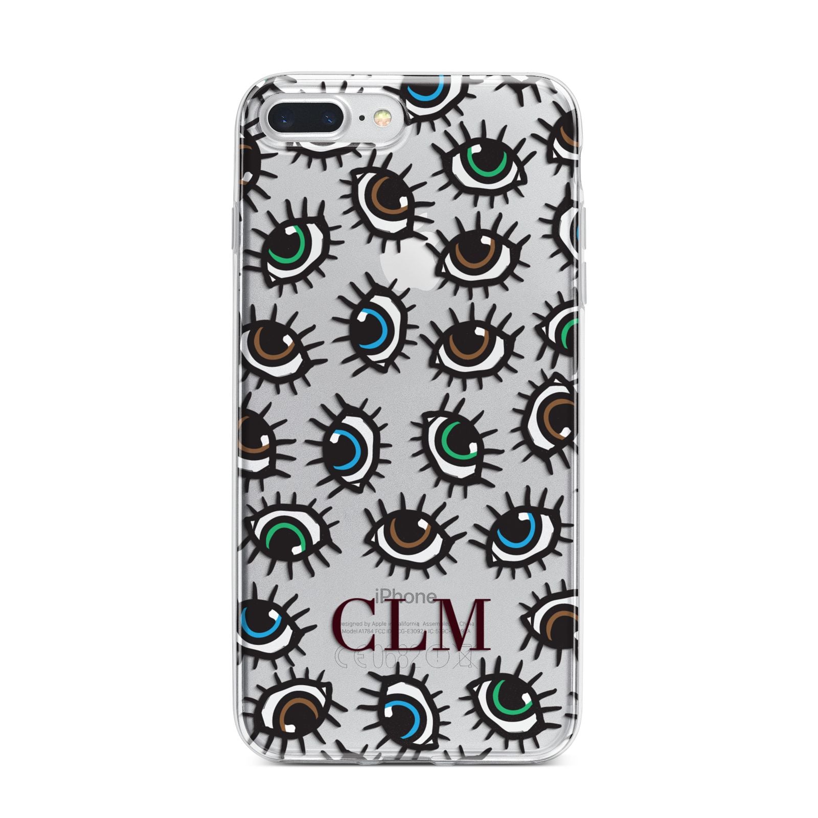 Personalised Eyes Initials Clear iPhone 7 Plus Bumper Case on Silver iPhone
