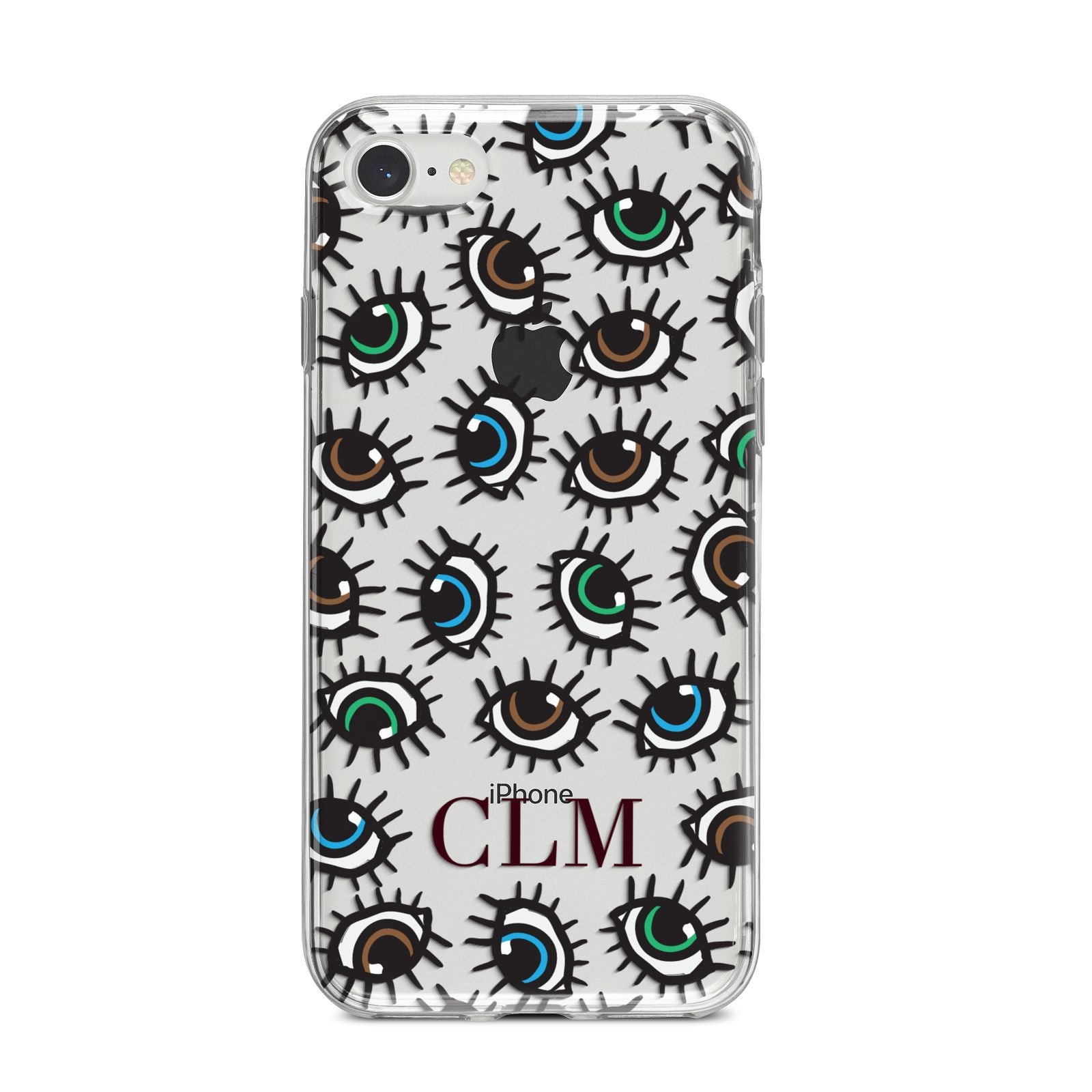 Personalised Eyes Initials Clear iPhone 8 Bumper Case on Silver iPhone