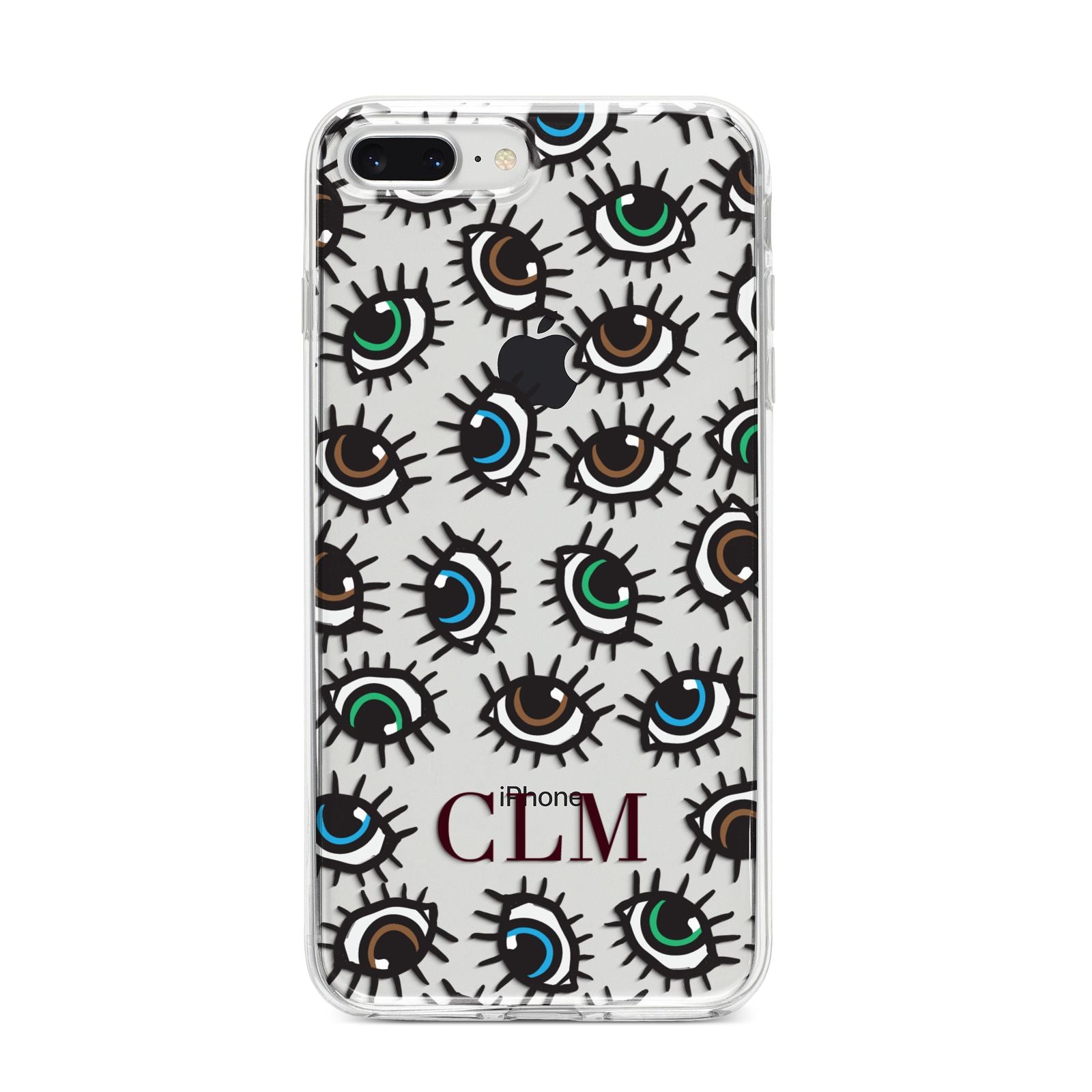 Personalised Eyes Initials Clear iPhone 8 Plus Bumper Case on Silver iPhone