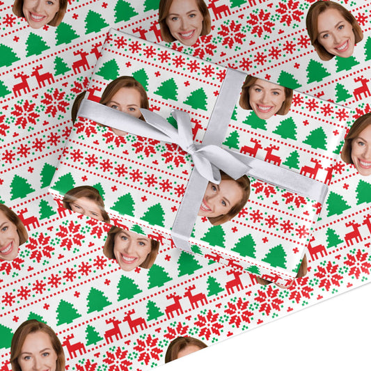 Personalised Face Nordic Christmas Custom Wrapping Paper