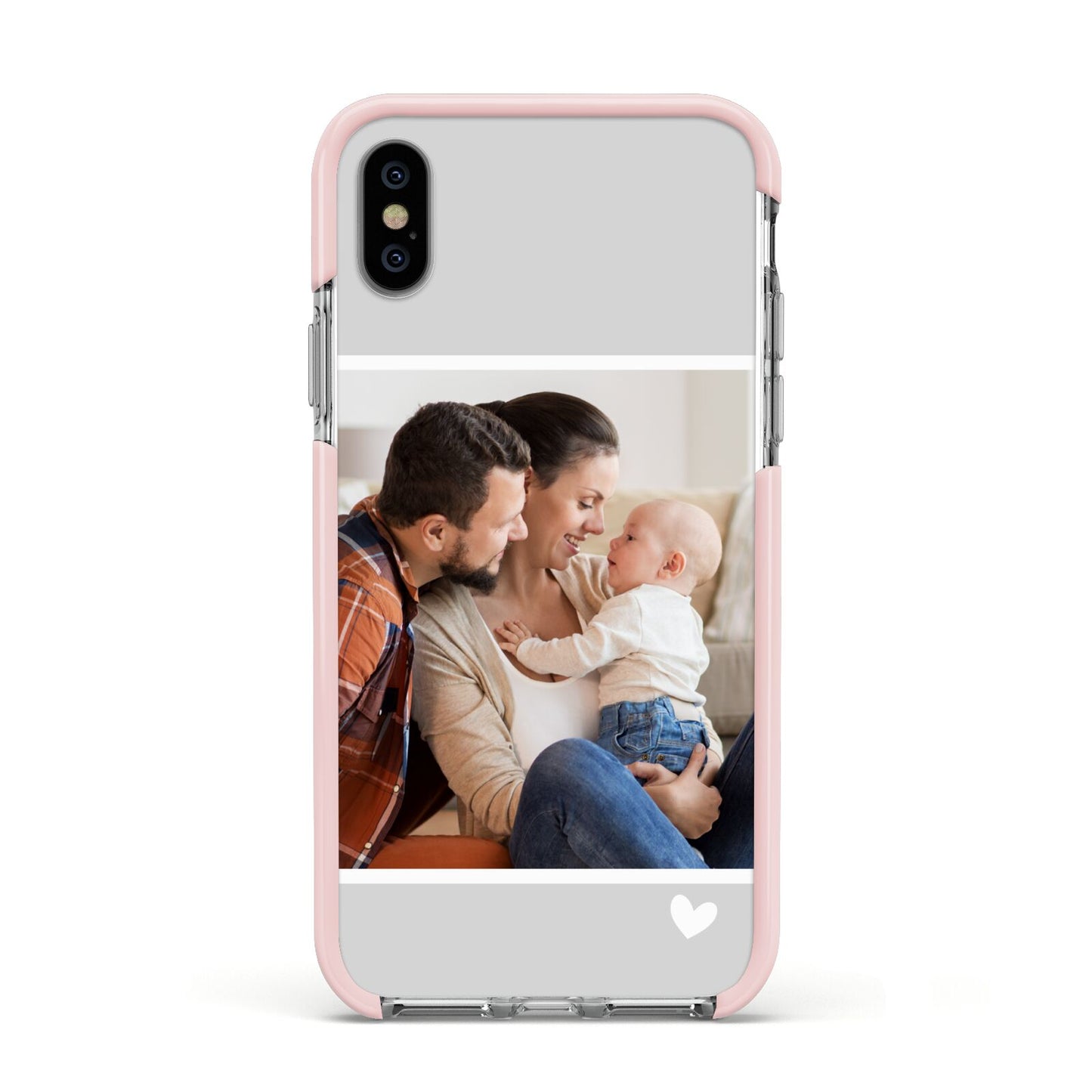 Personalised Family Portrait Apple iPhone Xs Impact Case Pink Edge on Silver Phone